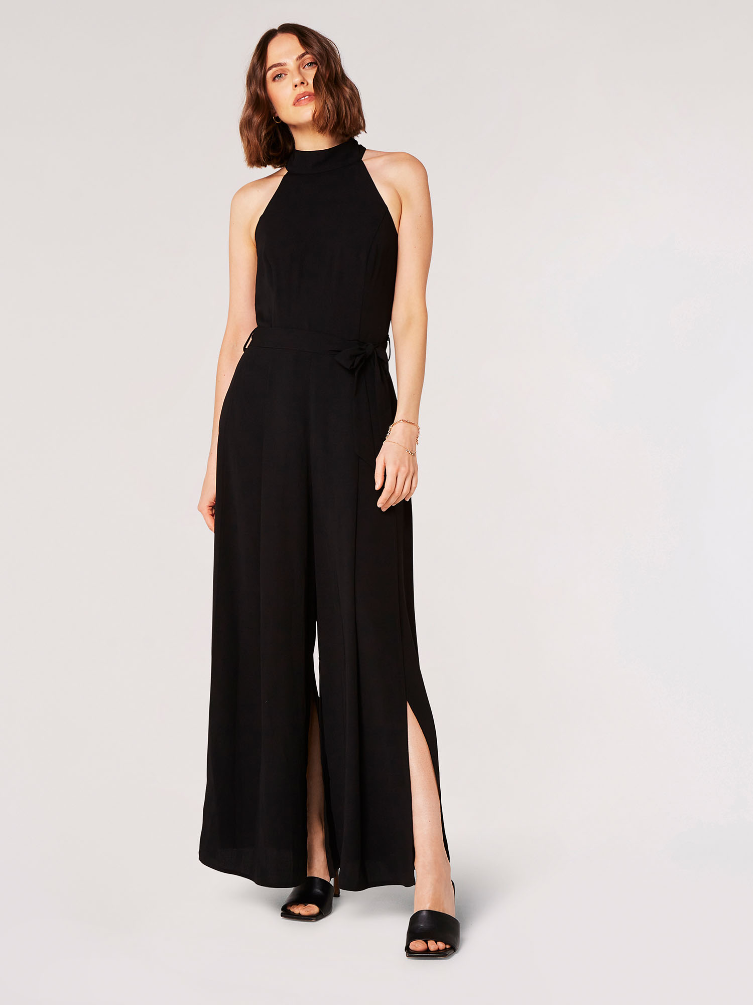 Black halter top romper outlet