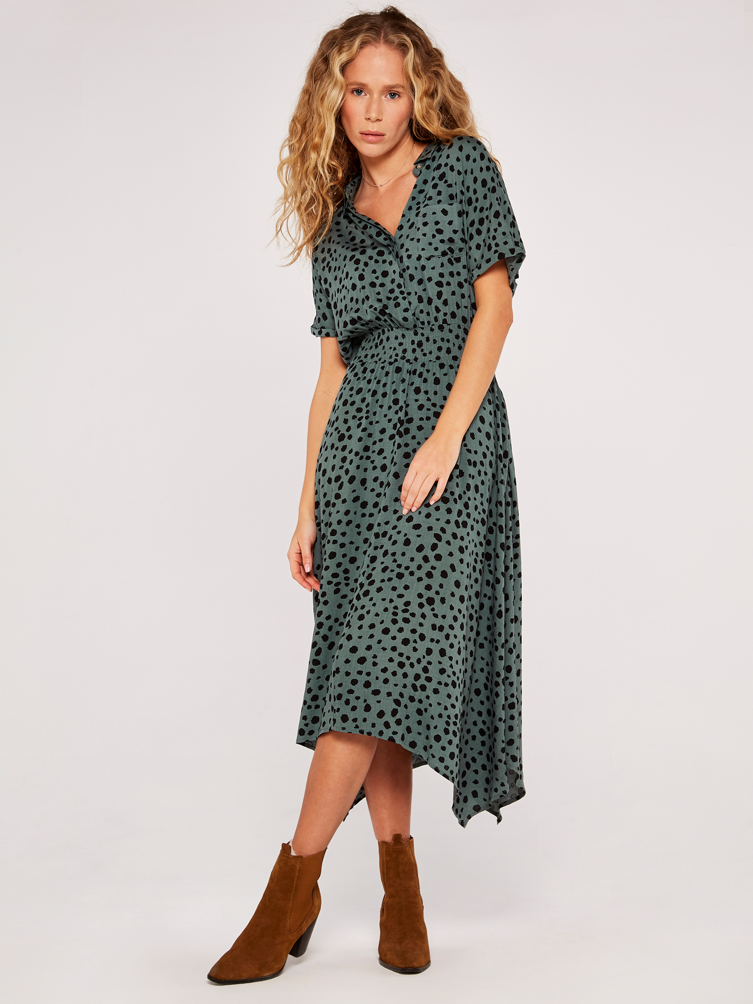 Dot Smock Dress Apricot Clothing