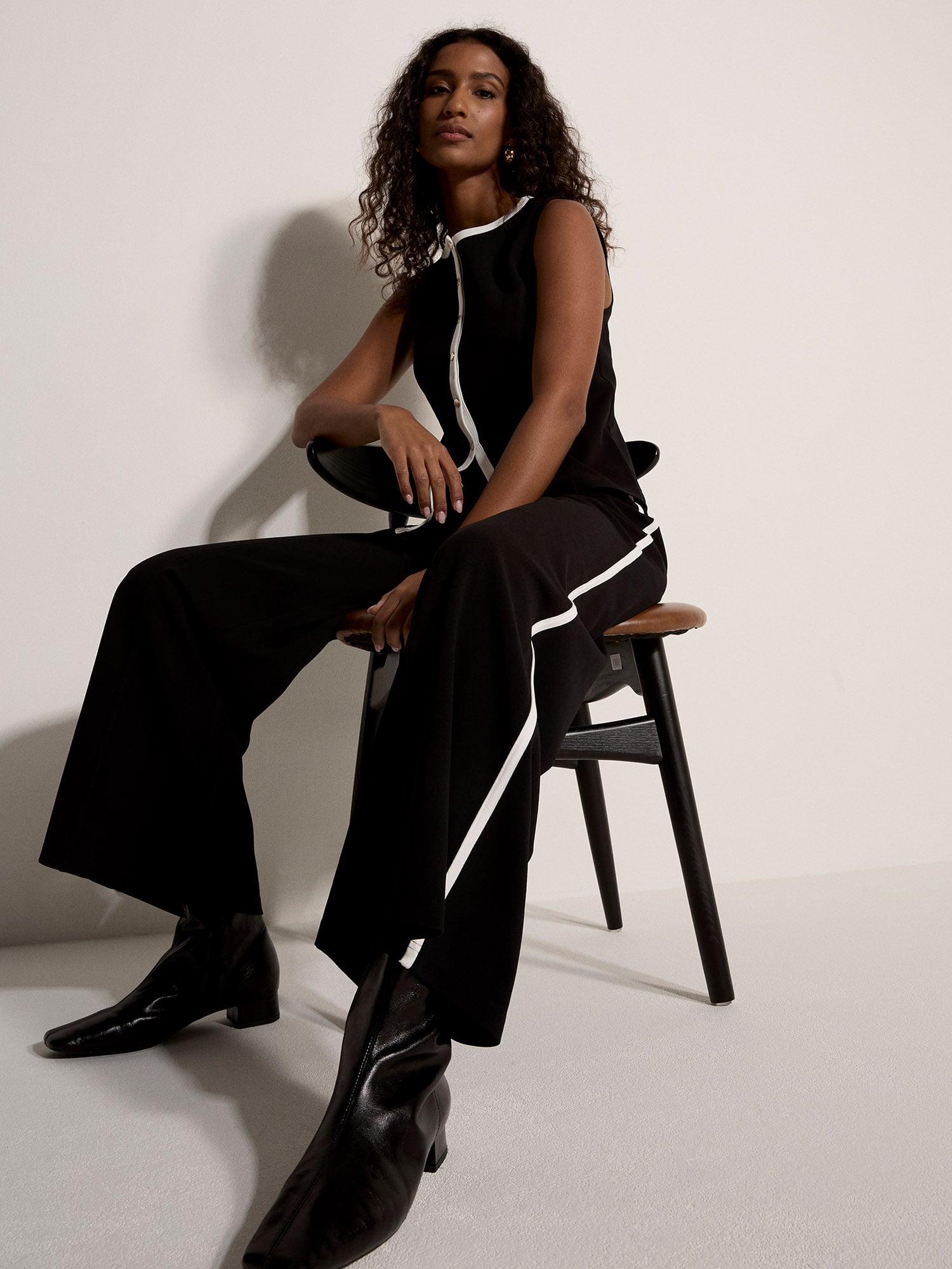 Jersey Crepe Stripe Wide-Leg Trousers | Apricot Clothing