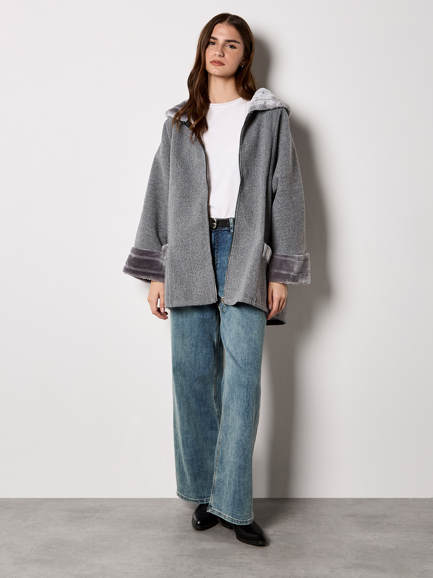 Faux Fur Zip Fleece Jacket | Apricot Clothing