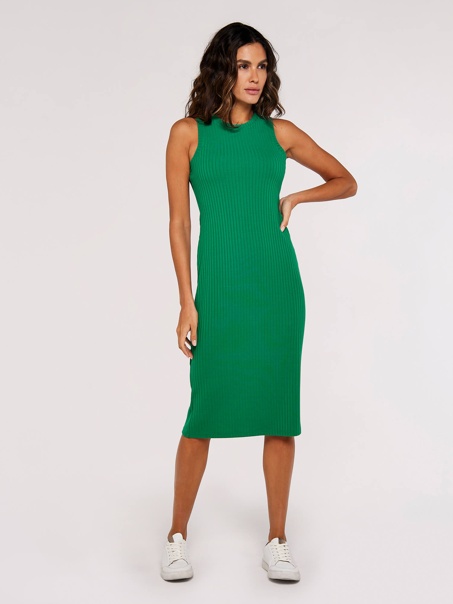 Ribbed Racer Midi Dress Apricot Clothing