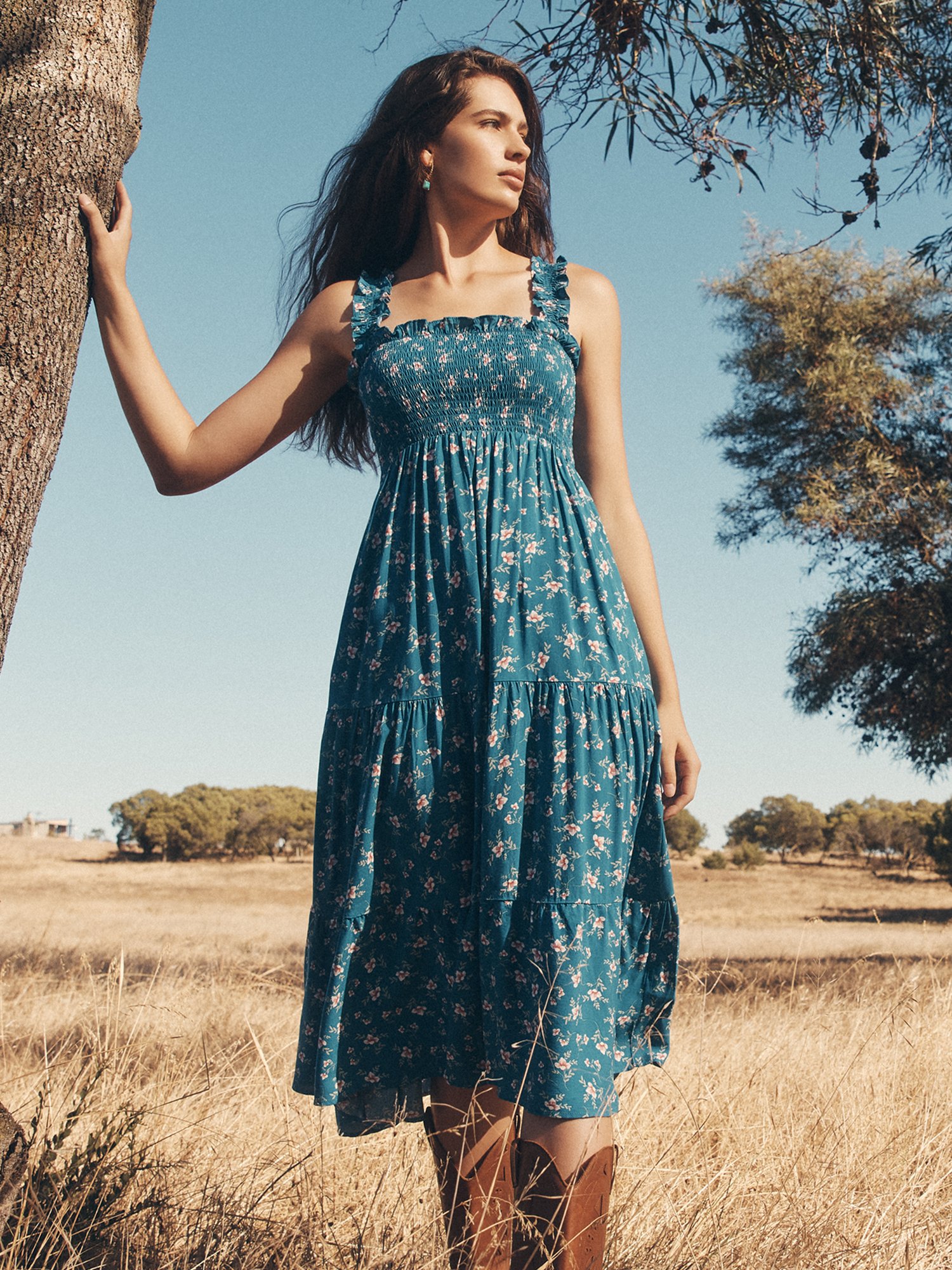 Orchid Print Smocked Midi Dress | Apricot Clothing