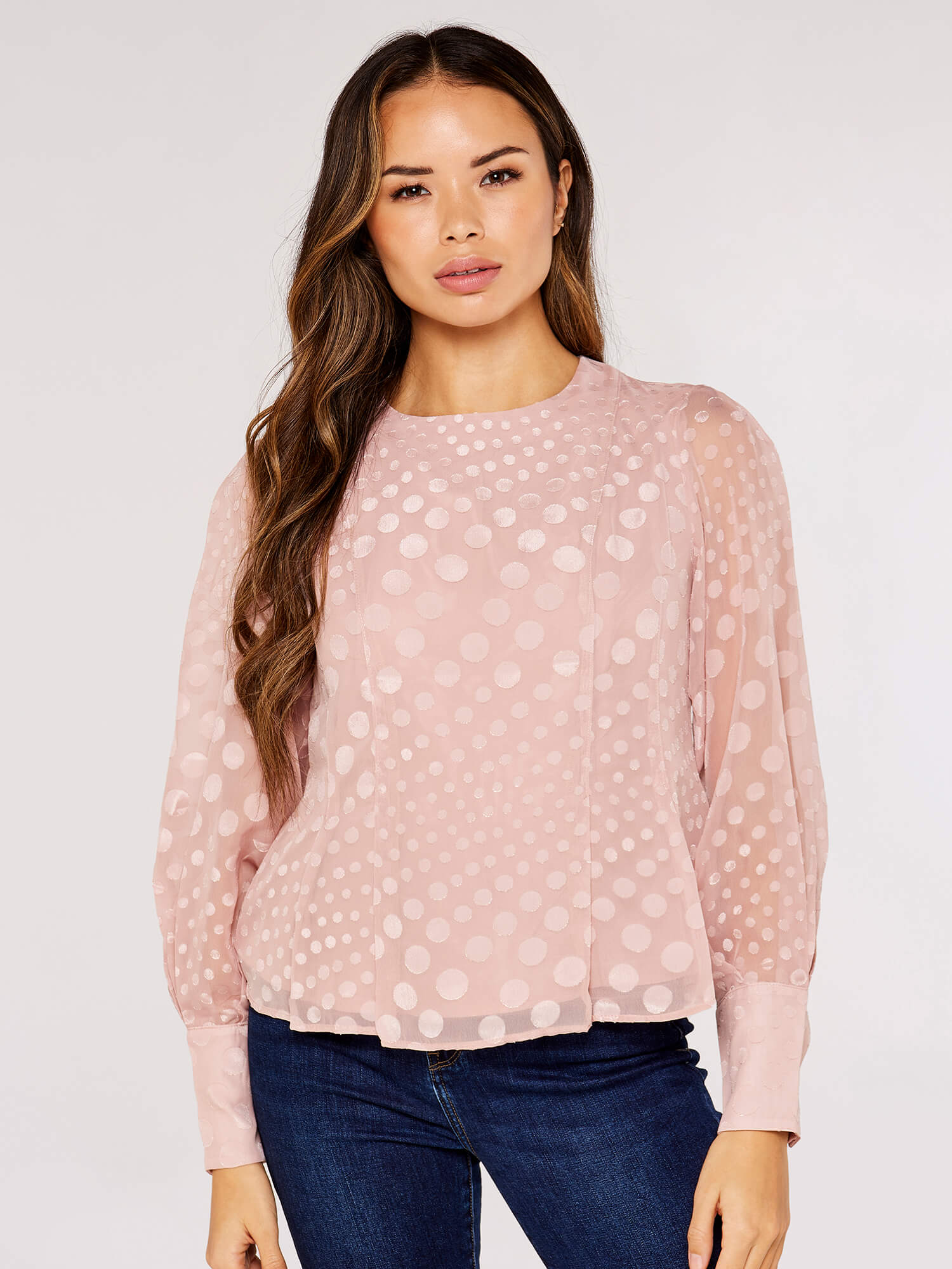 Jacquard Dot Chiffon Blouse Apricot Clothing