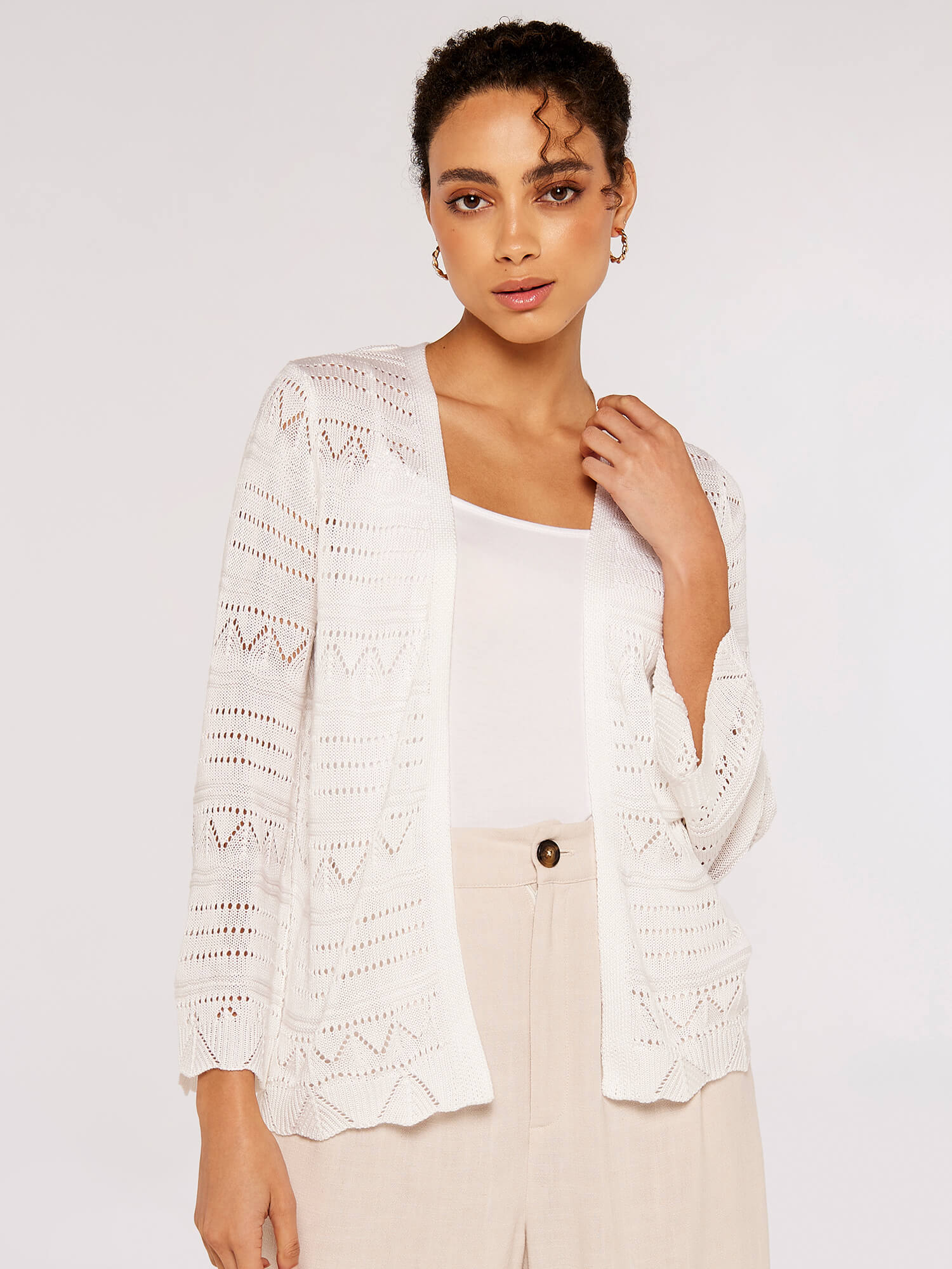 Pointelle Patterned Cardigan | Apricot Clothing