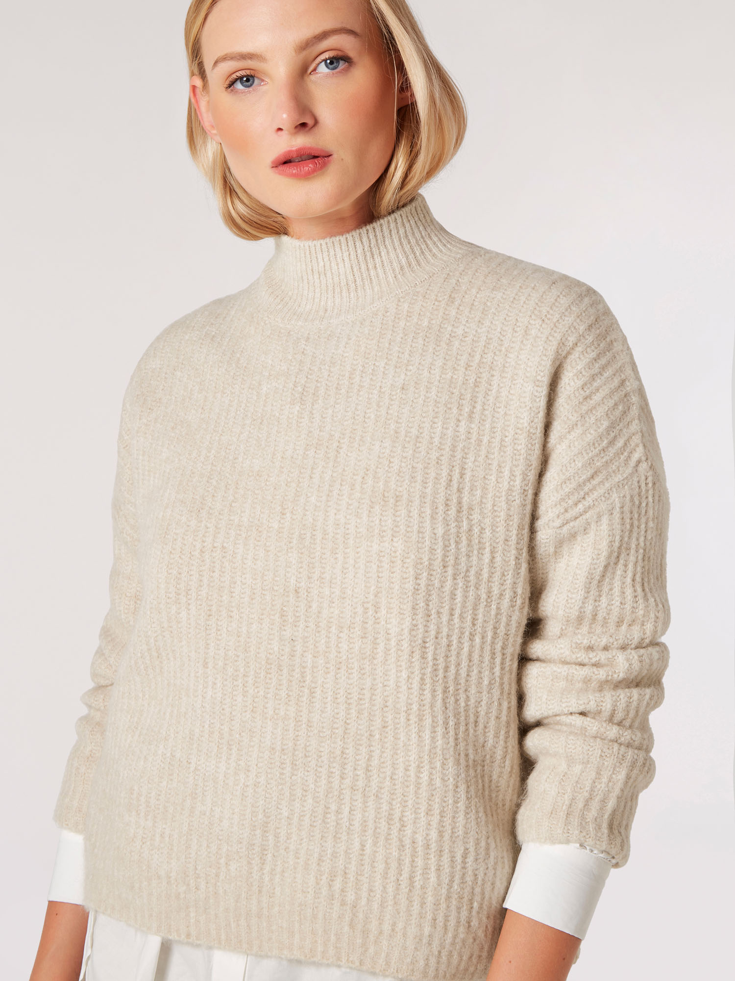 Chunky Knit Ribbed Jumper Apricot Clothing