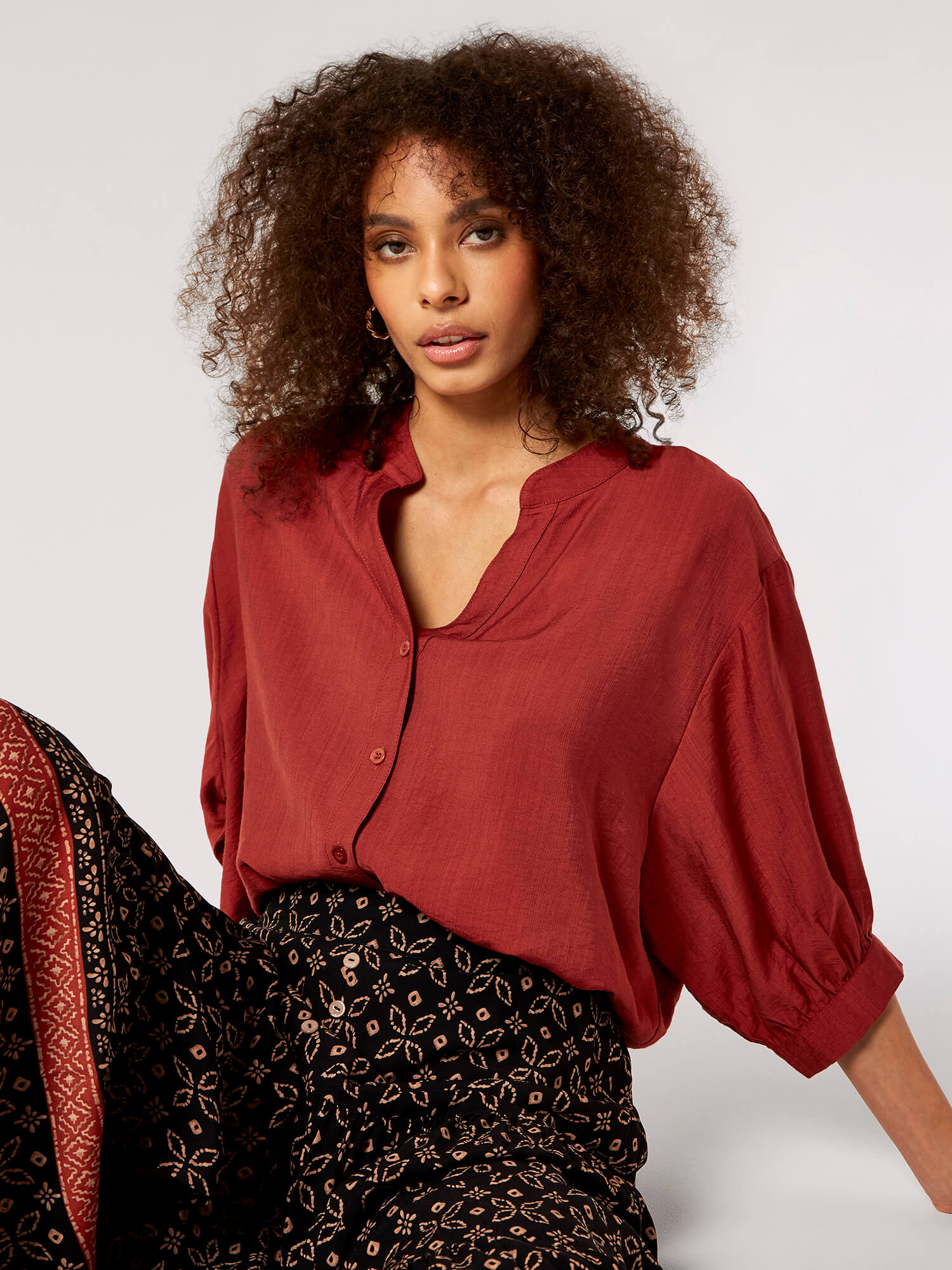 Textured HighLow Shirt Apricot Clothing