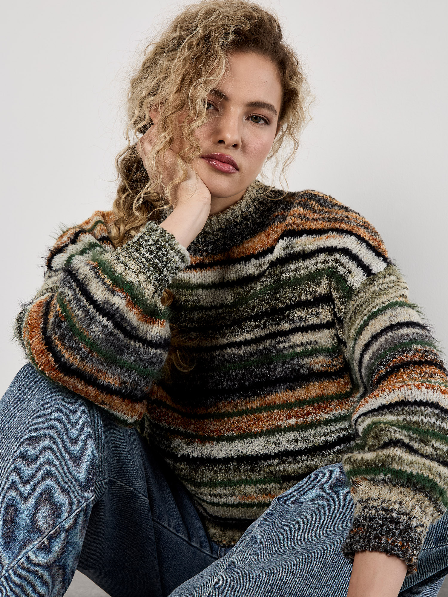 Space Dye Stripe Fluffy Jumper | Apricot Clothing