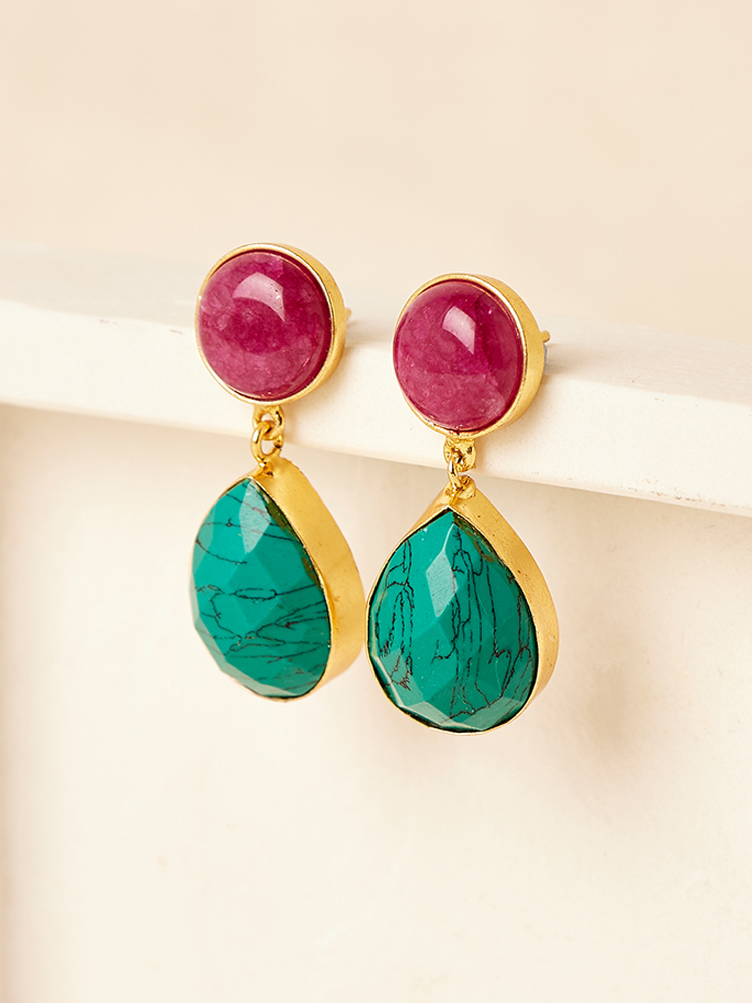 Turquoise-Pink Drop Earrings | Apricot Clothing