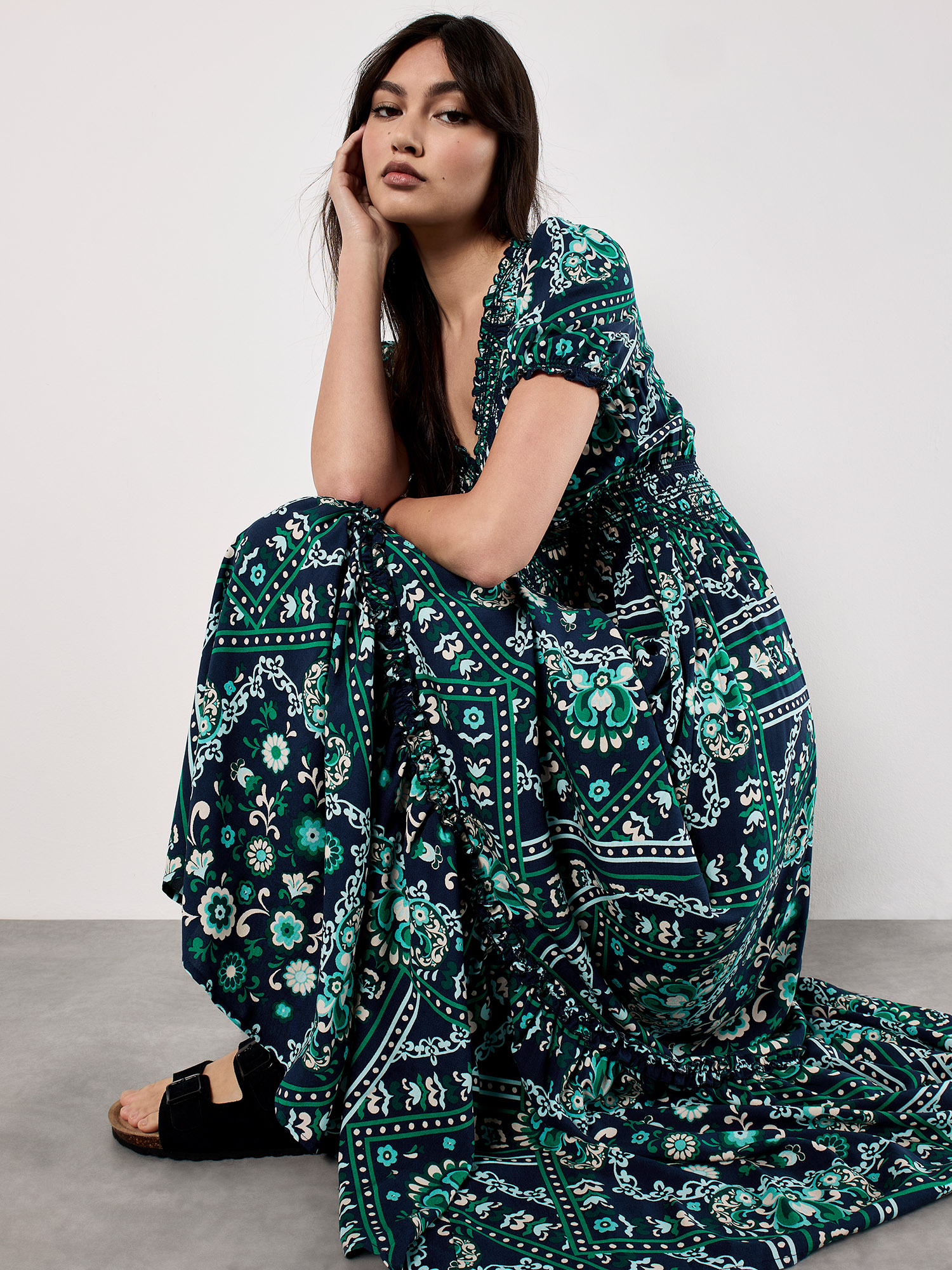 VELOUR DOCKING SCARF DRESS グリーン S m950 AMERI】VELOUR DOCKING SCARF DRESS