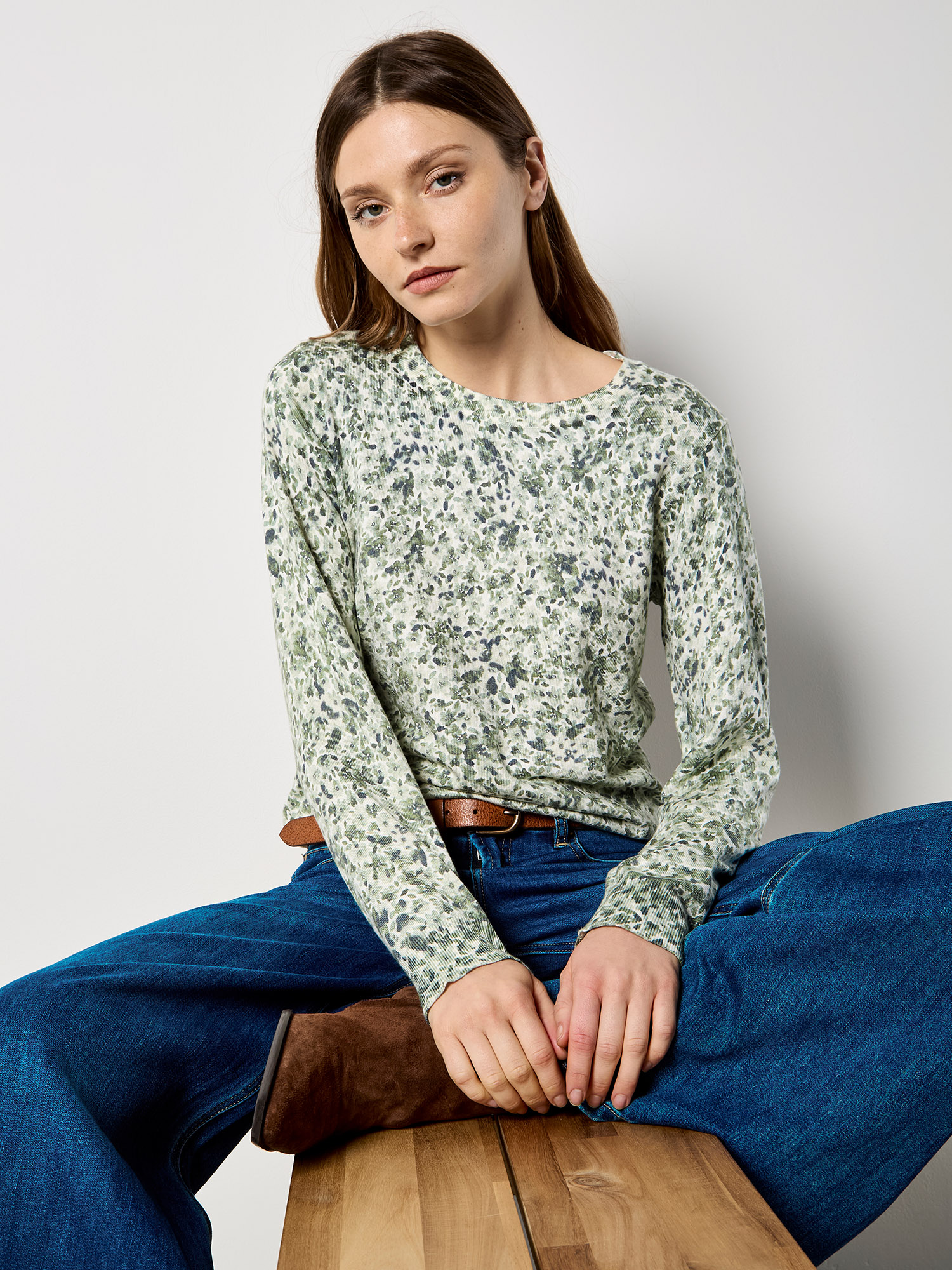 Fine Knit Silhouette Floral Jumper | Apricot Clothing