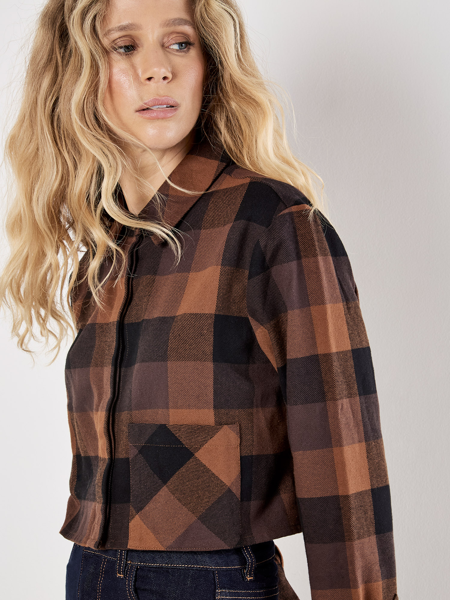 Check Print Cropped Shirt | Apricot Clothing