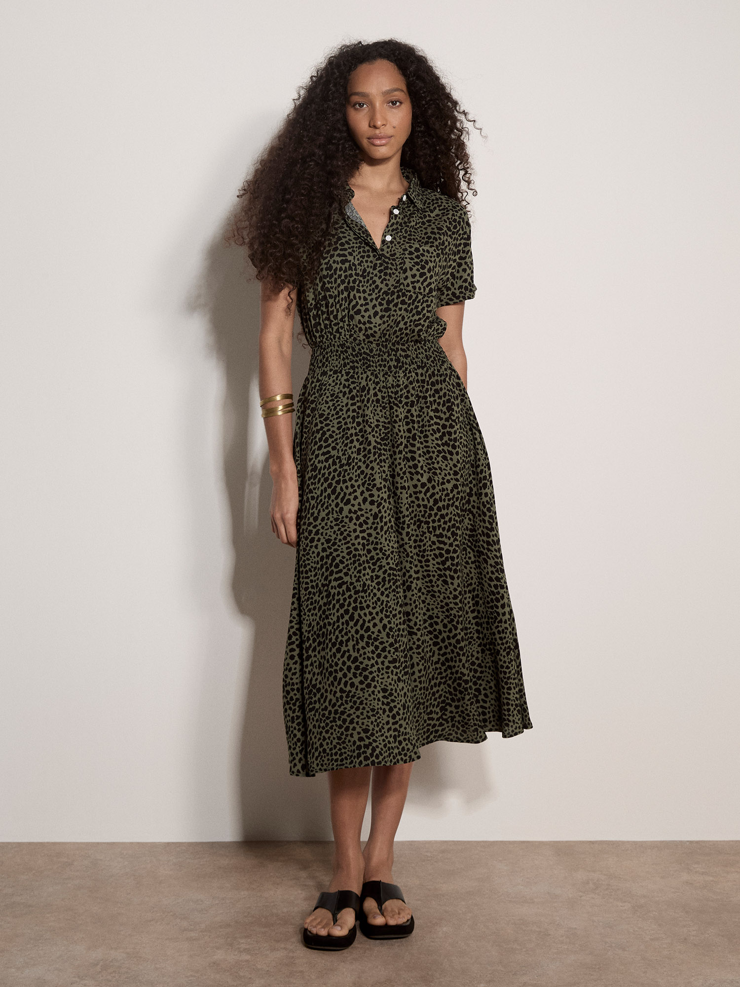 Animal Spot Print Shirt Midi Dress | Apricot Clothing