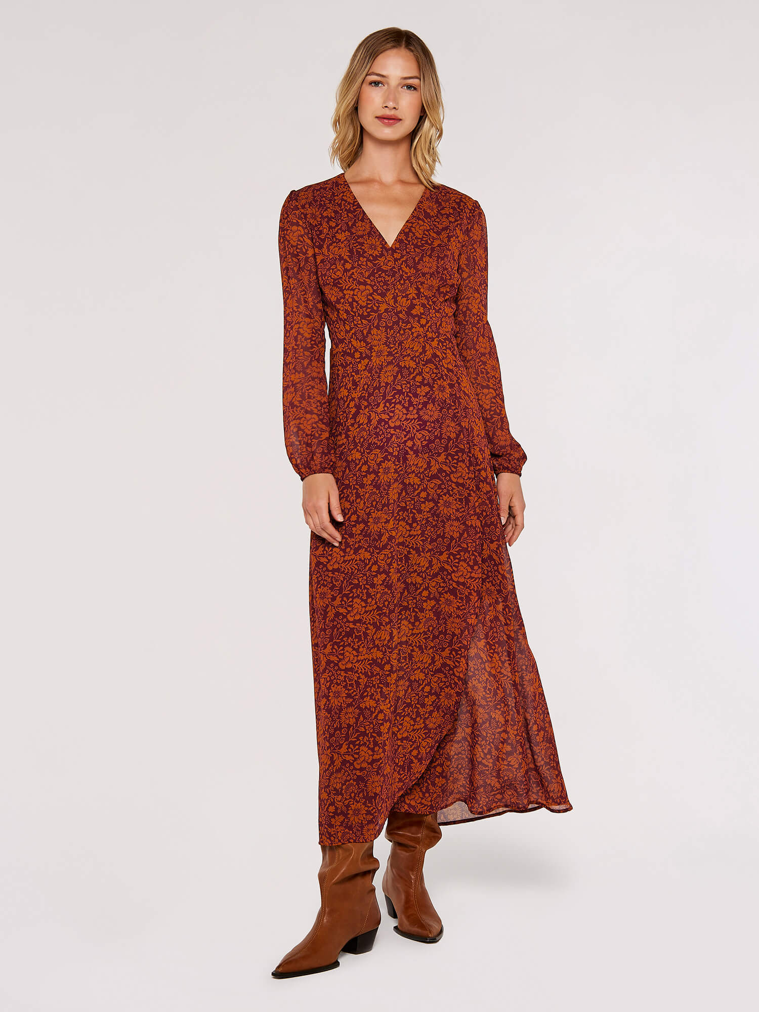 Fiorire rusty rose floral clearance print wrap maxi dress