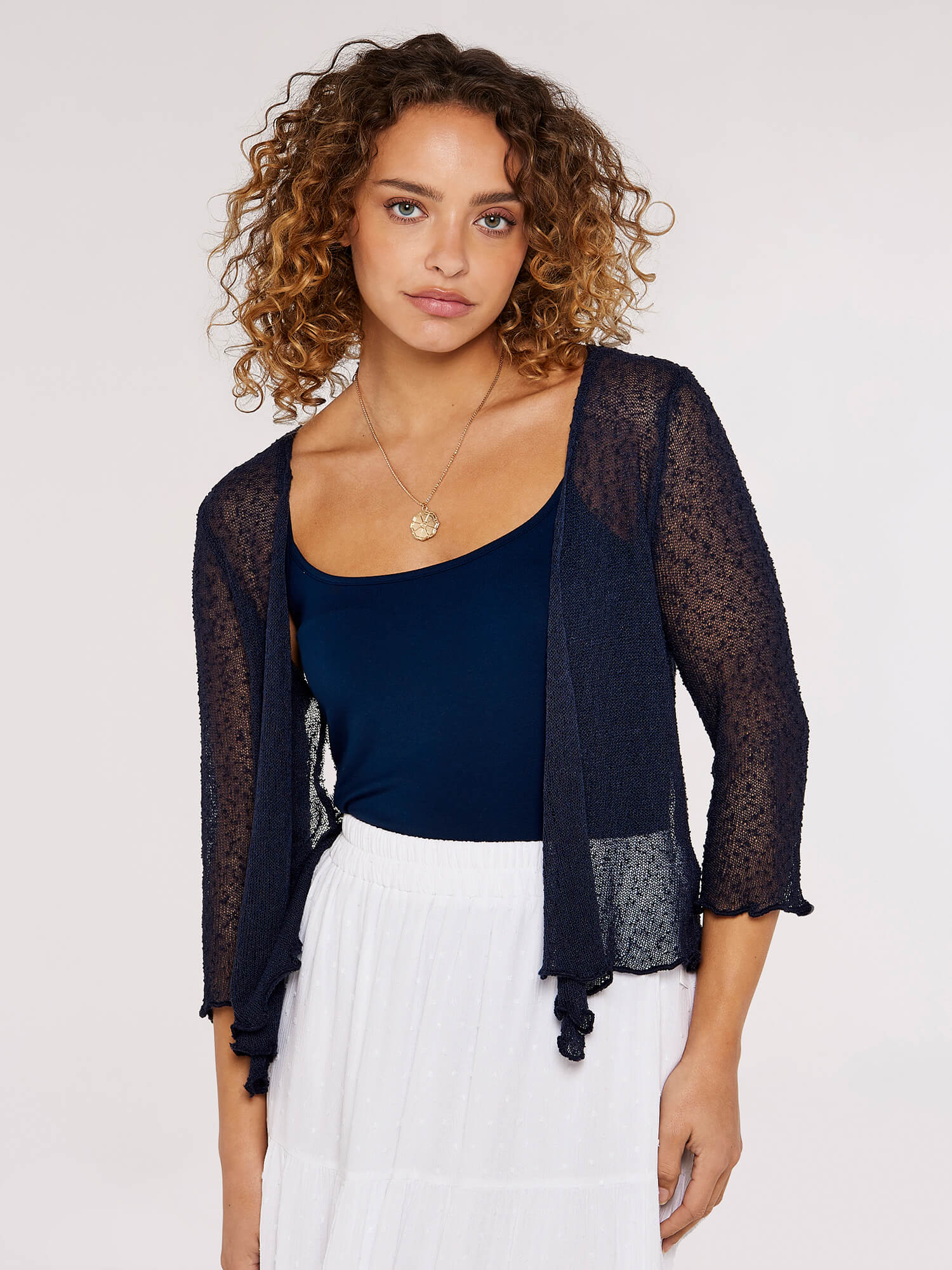 Popcorn Knit Shrug Apricot Clothing