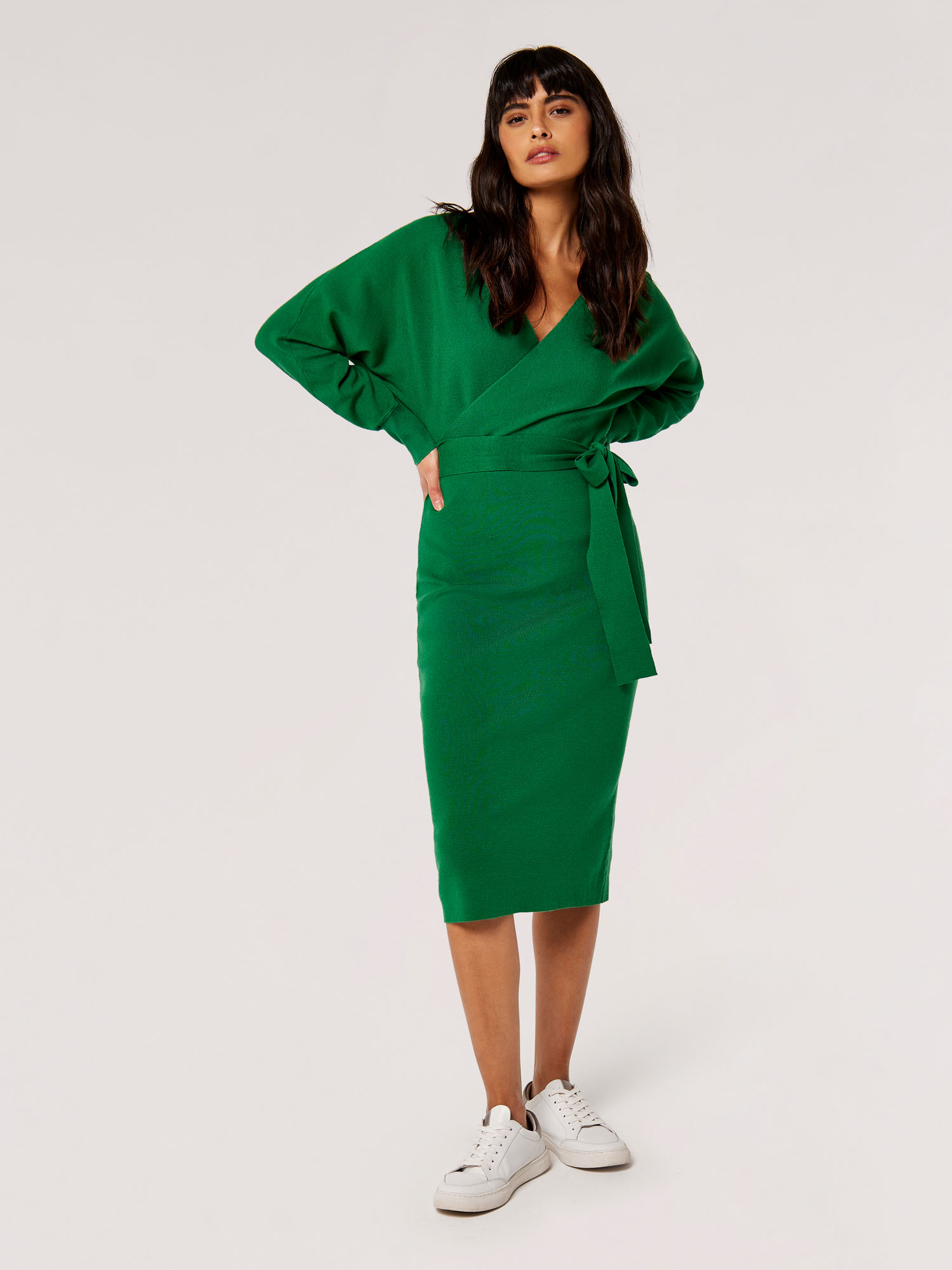 Knitted Wrap Midi Dress | Apricot Clothing