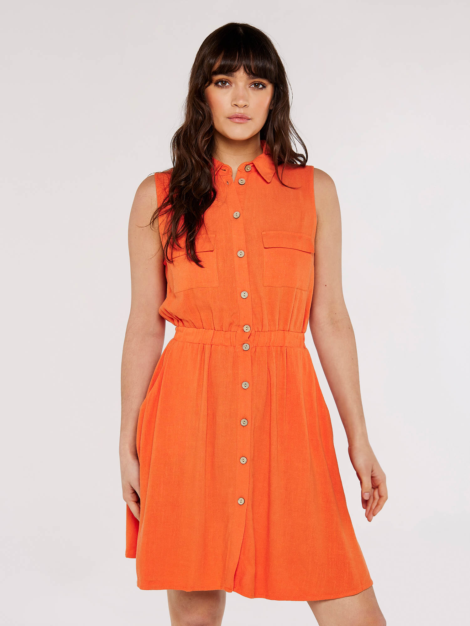 Sleeveless Shirt Mini Dress Apricot Clothing