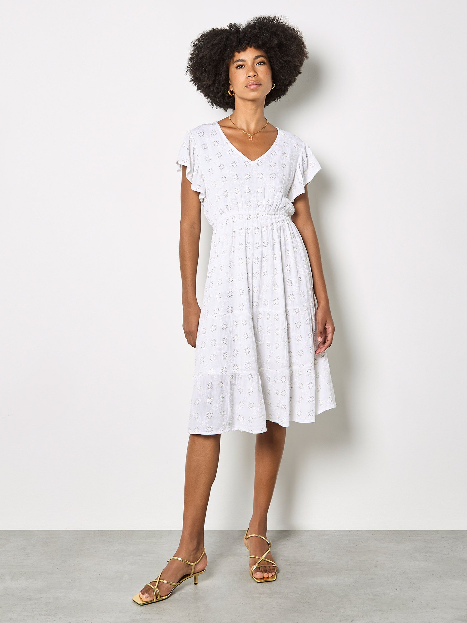 Sequin Floral Embroidered Mini Dress | Apricot Clothing