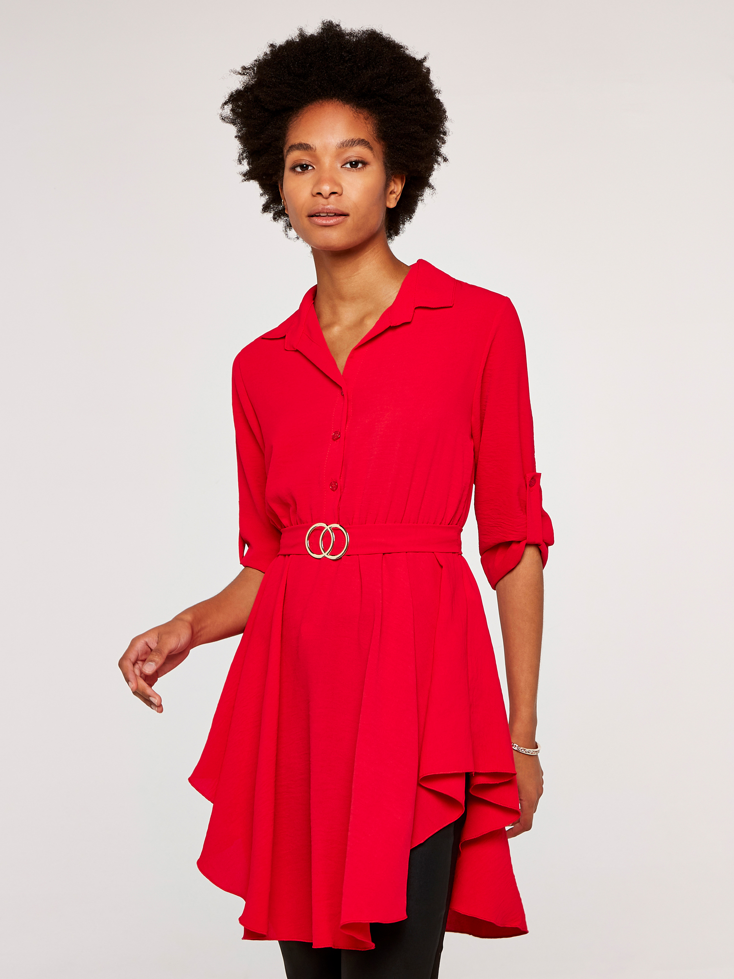 Belted Shirt Dress Apricot Clothing