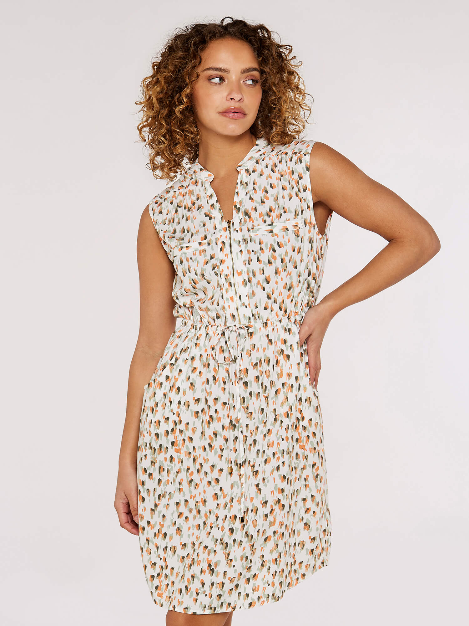 Brushstroke Zip Mini Dress Apricot Clothing