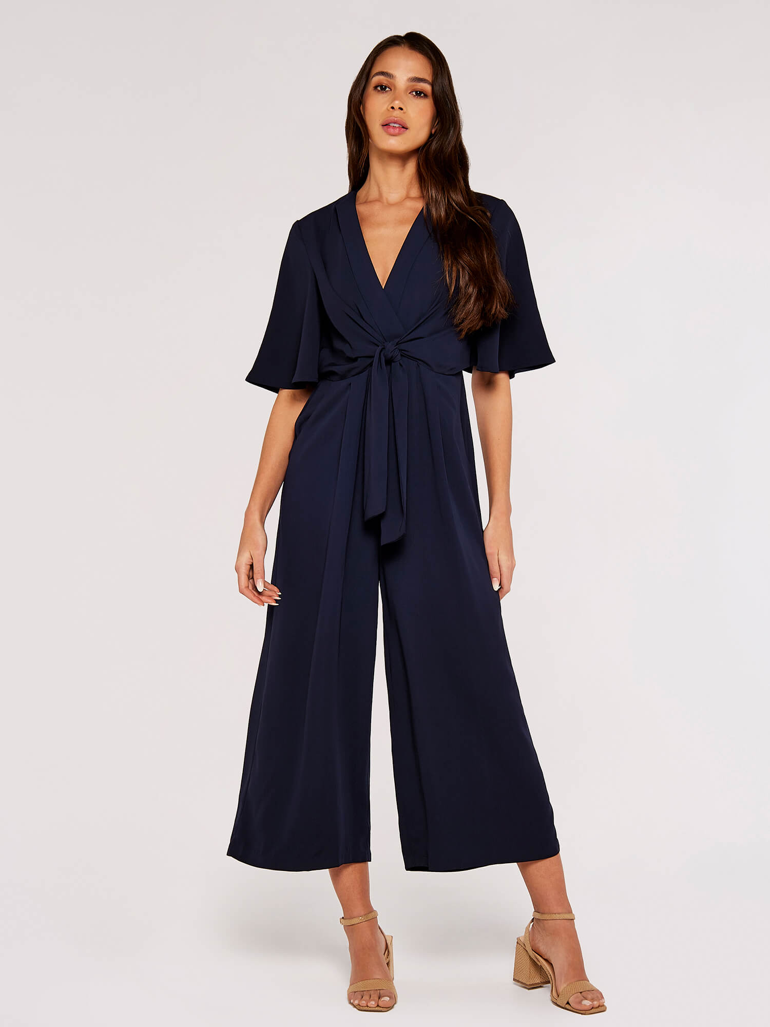 Tie Front Jumpsuit Apricot Clothing