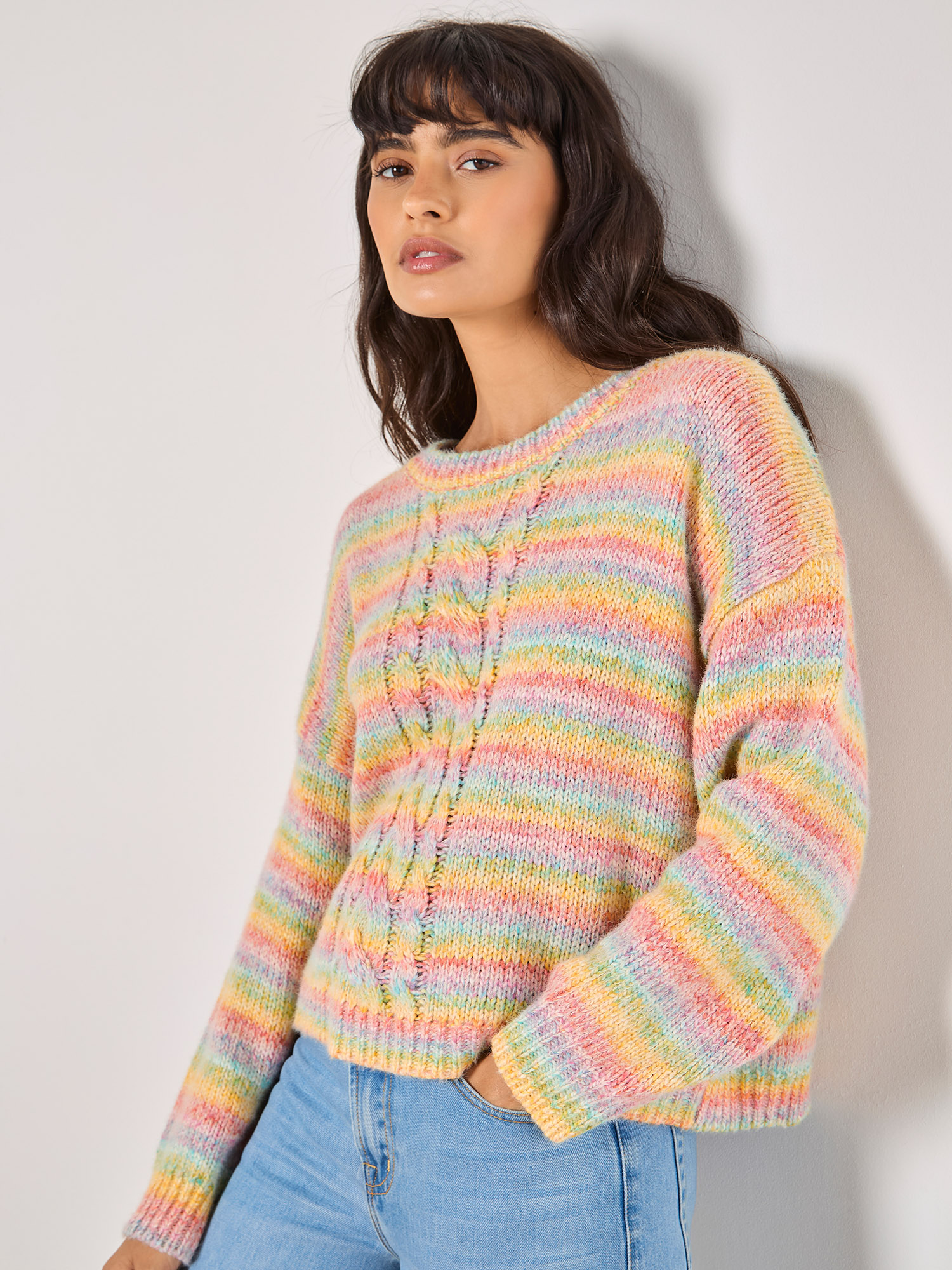 Pastel Stripes Cable Knit Jumper | Apricot Clothing