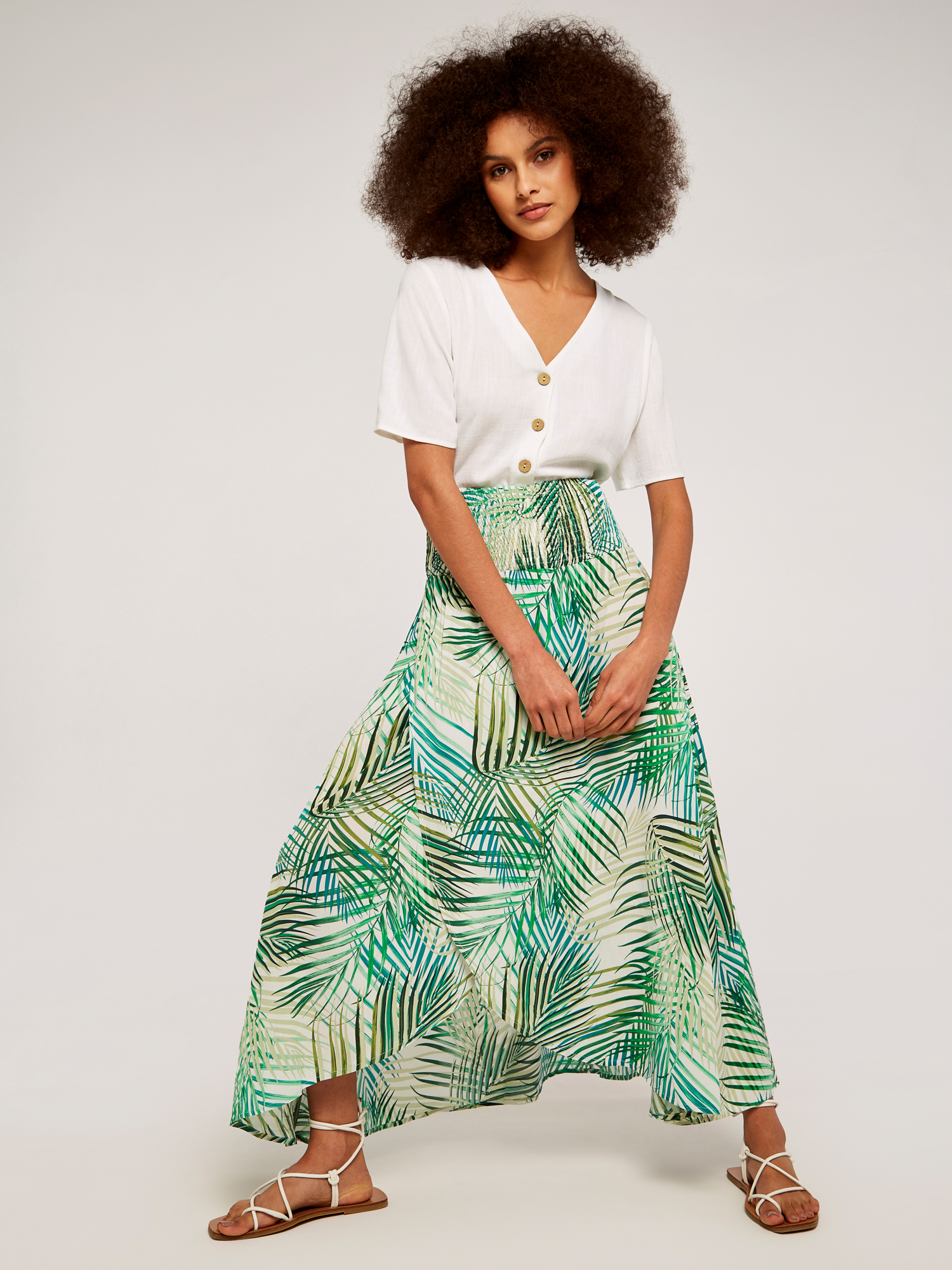 Tropical Leaf Wrap Skirt Apricot Clothing
