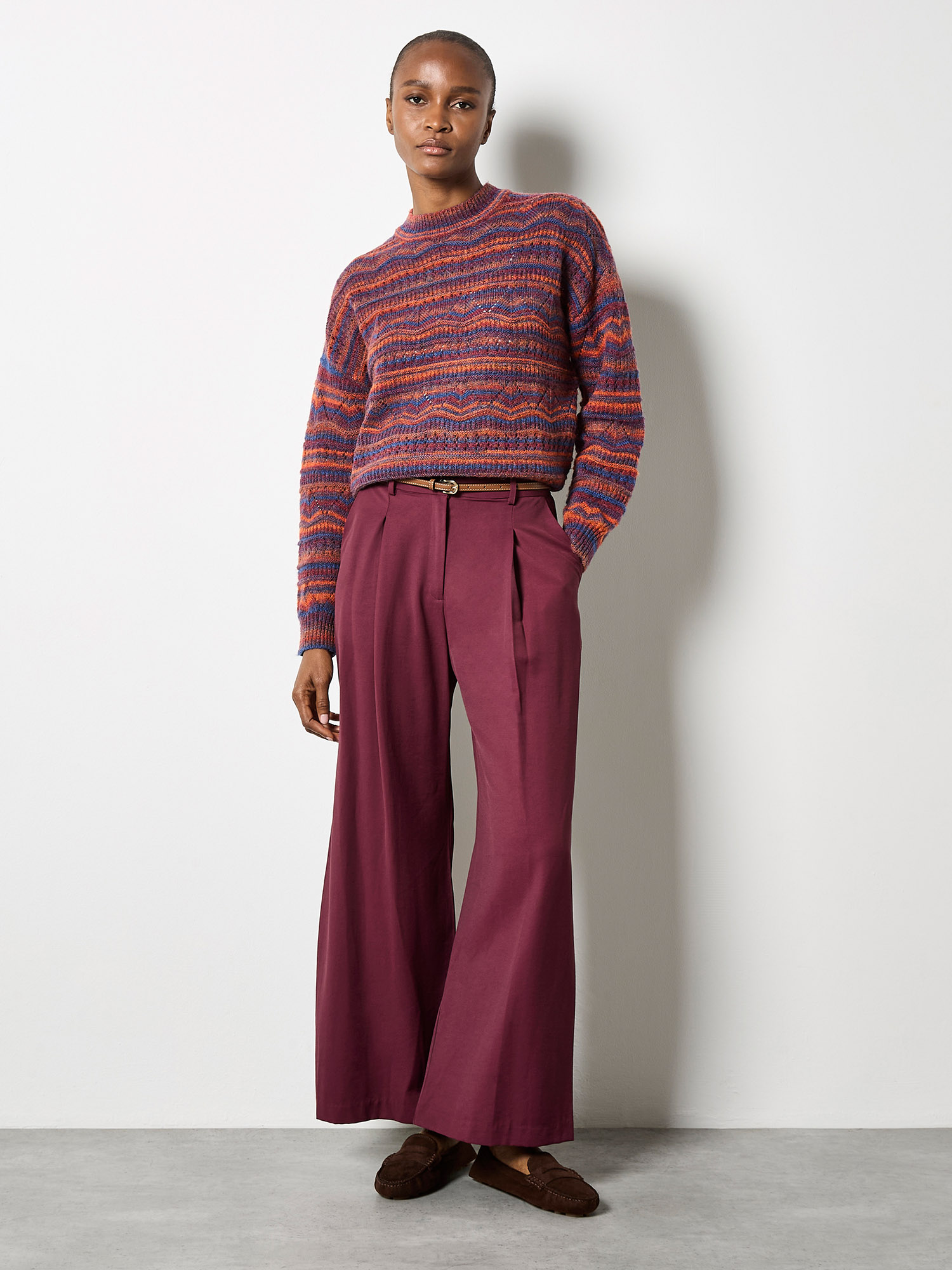 Pointelle Knit Stripe Jumper | Apricot Clothing