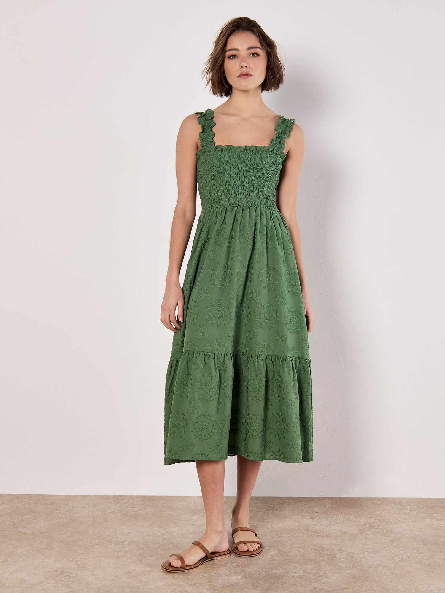 Broderie Anglaise Milkmaid Midi Dress | Apricot Clothing Broderie Anglaise Milkmaid Midi Dress | Apricot Clothing