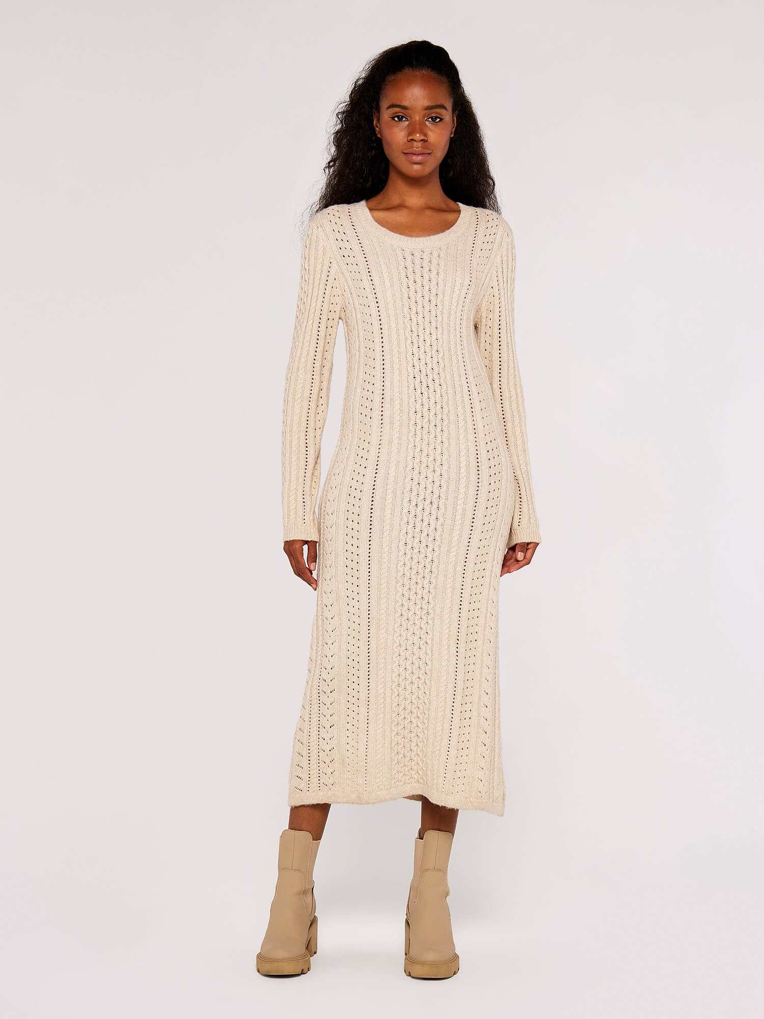 Pointelle Knitted Midi Dress | Apricot Clothing