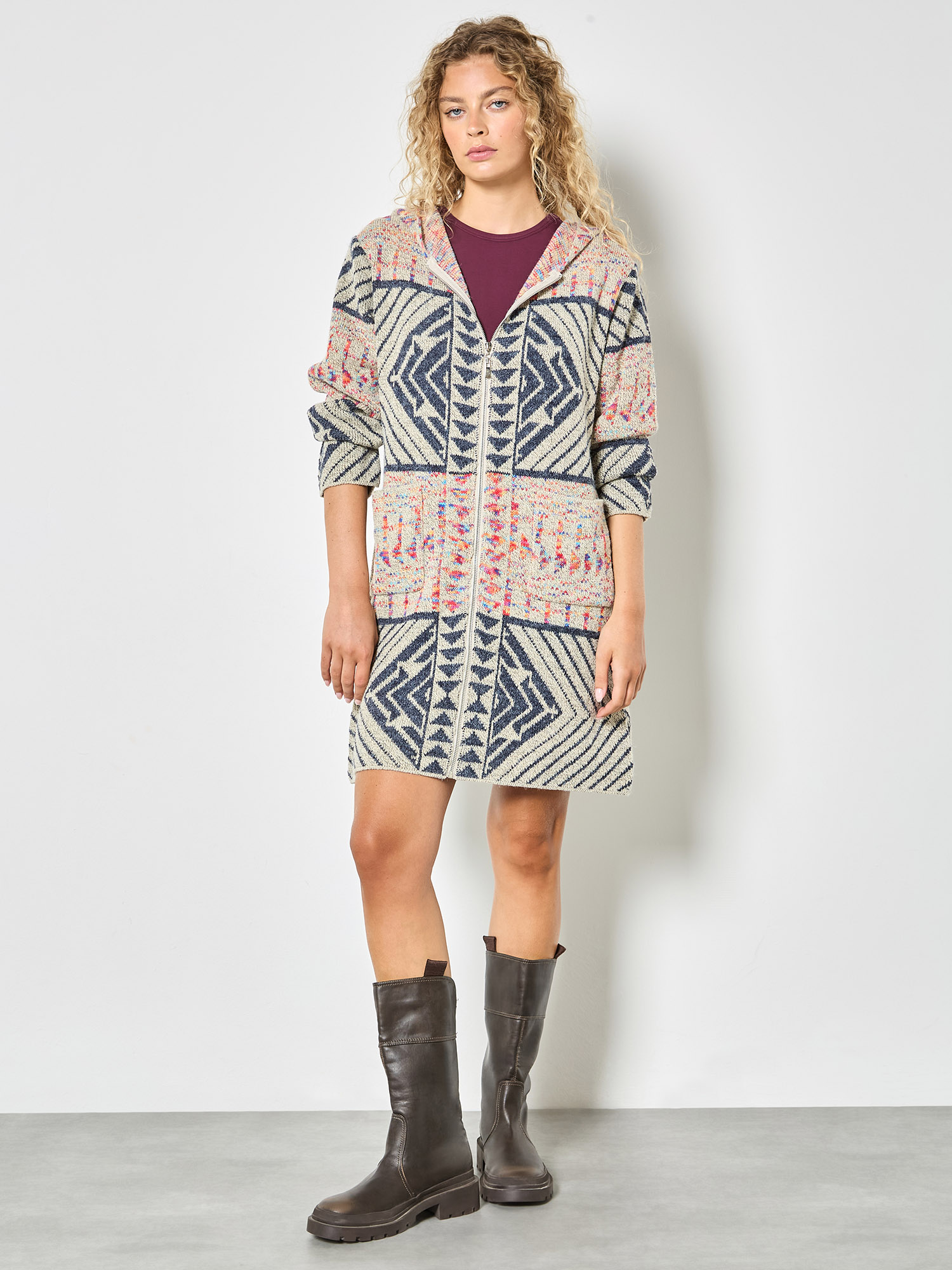 ジャケット・アウター Stone  85AW Ribbed Knit cover all Geometric Folk Knitted Coatigan | Apricot Clothing