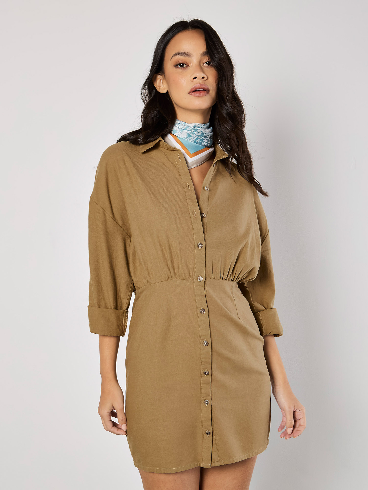 Fitted Twill Shirt Mini Dress | Apricot Clothing