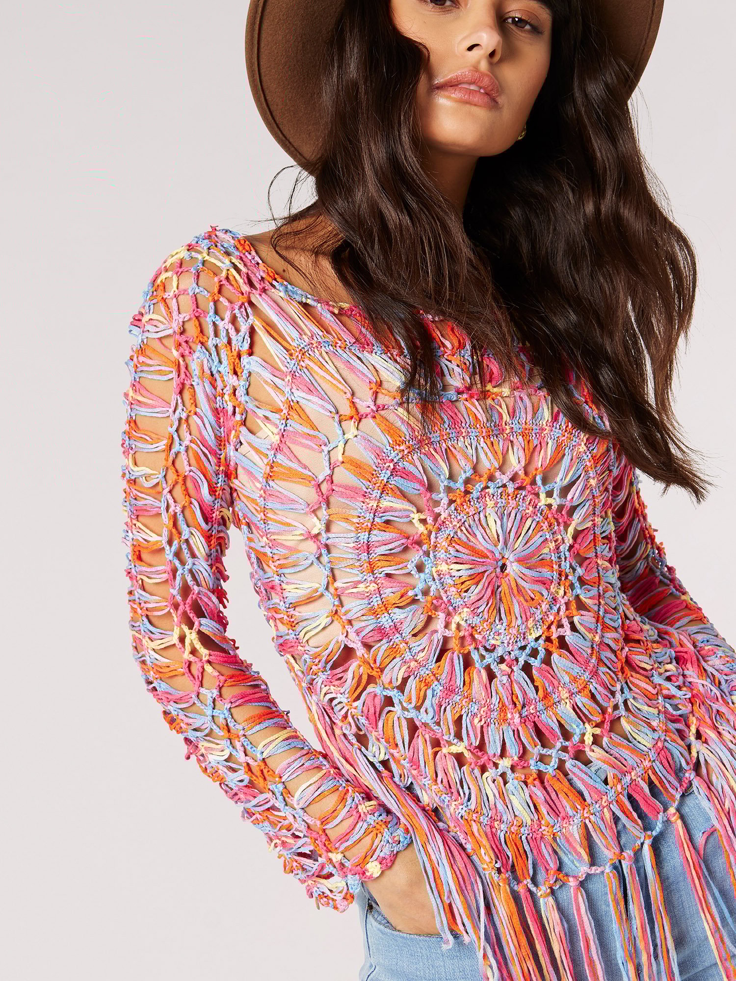 Multi coloured crochet top outlet