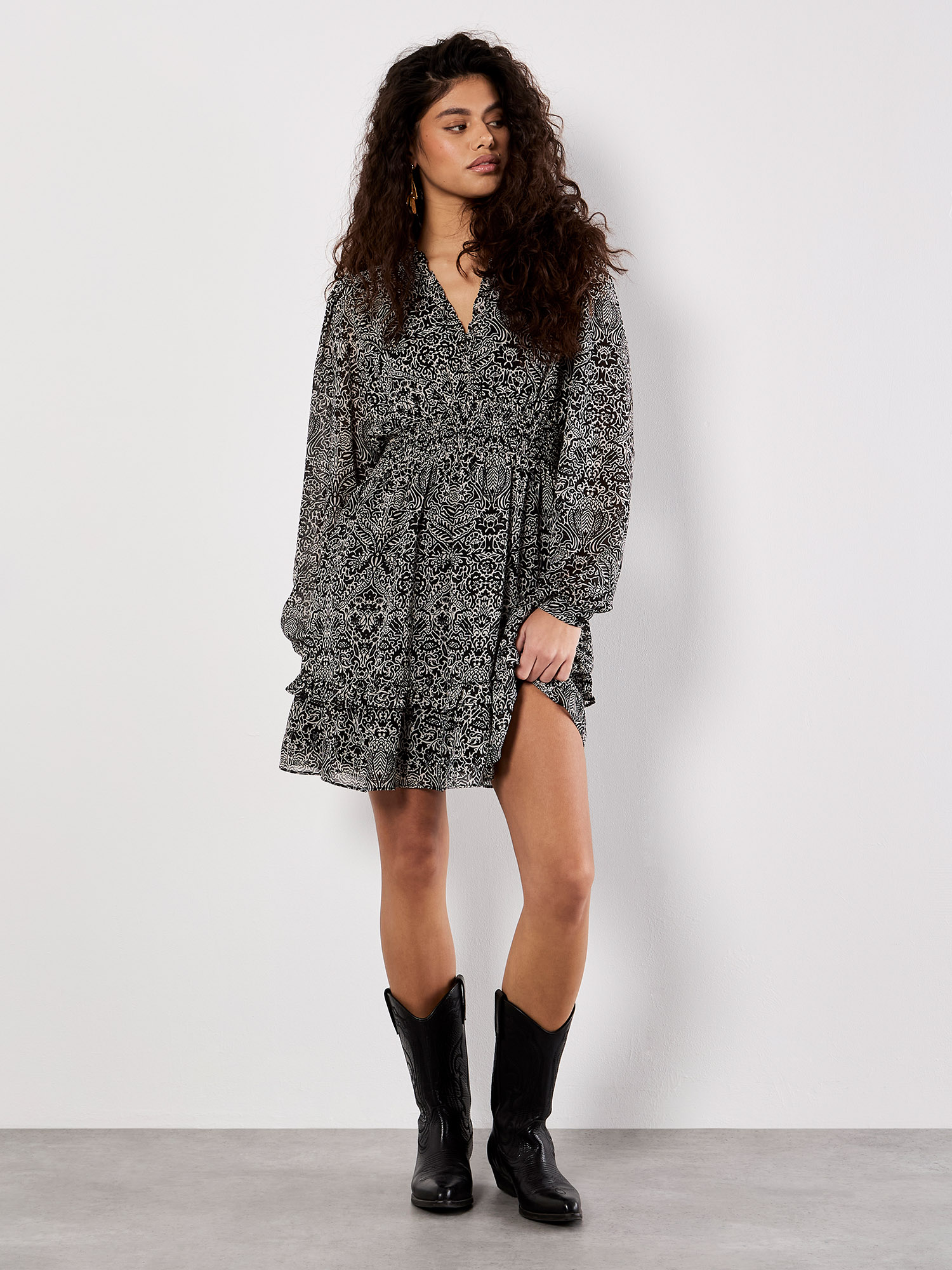 SEA BREEZE PAISLEY DENIM MINI DRESS