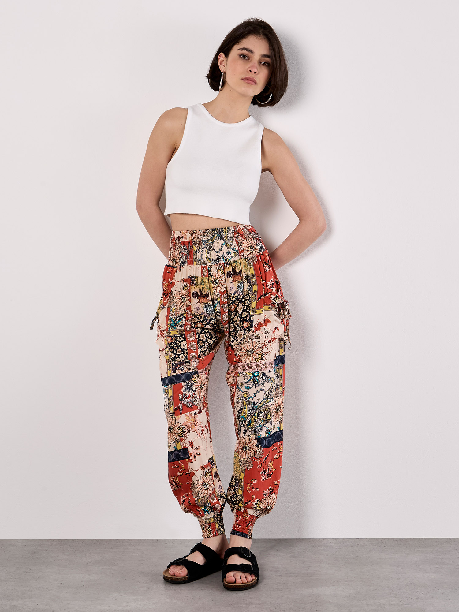Patchwork Floral Woven Joggers | Apricot Clothing