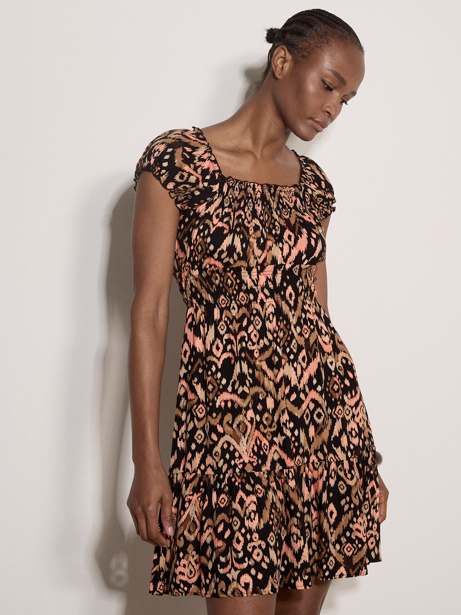 Colourful Ikat Milkmaid Mini Dress | Apricot Clothing