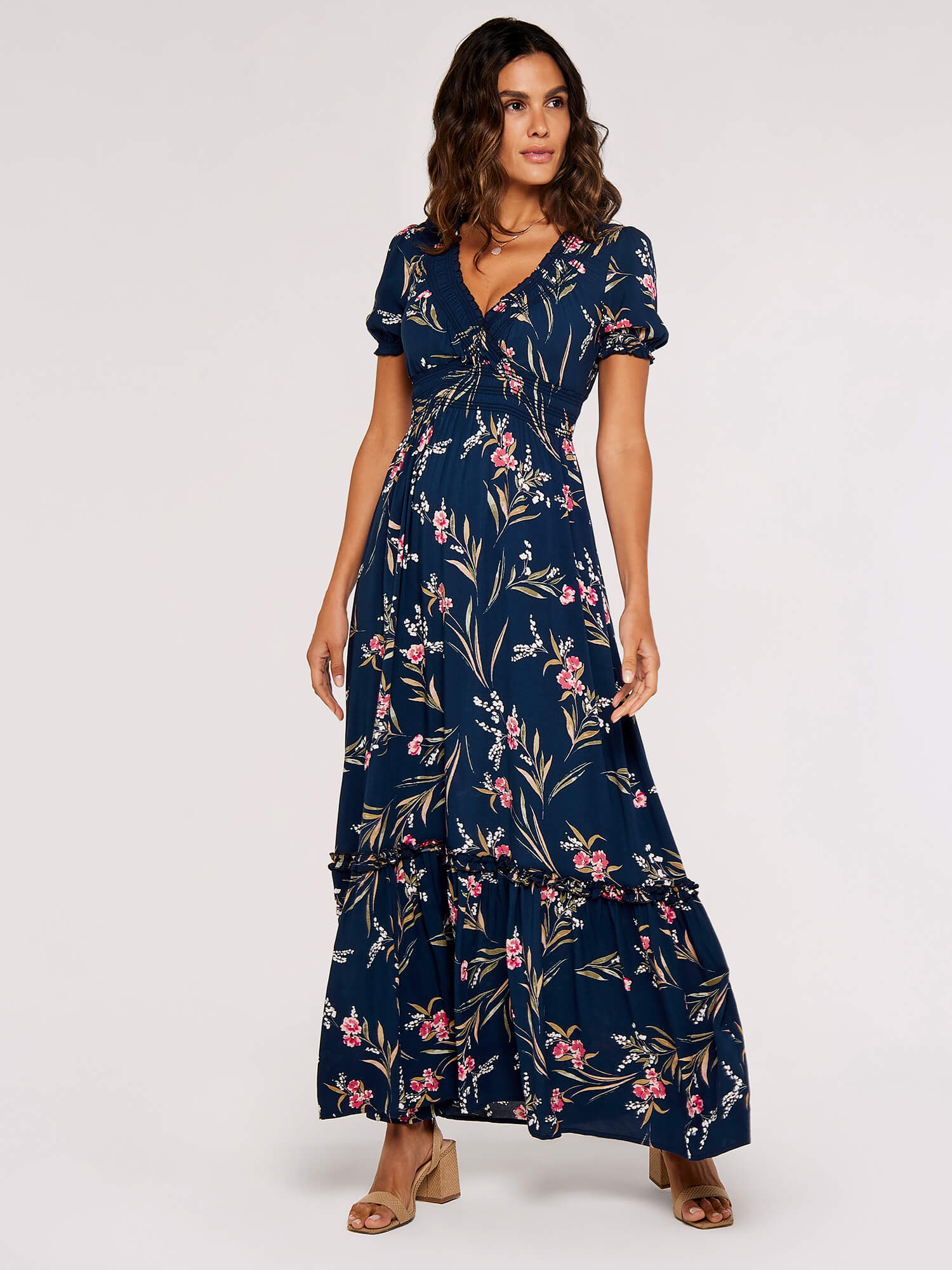 floral print cutout maxi dress Cutout Frilly Maxi Dress
