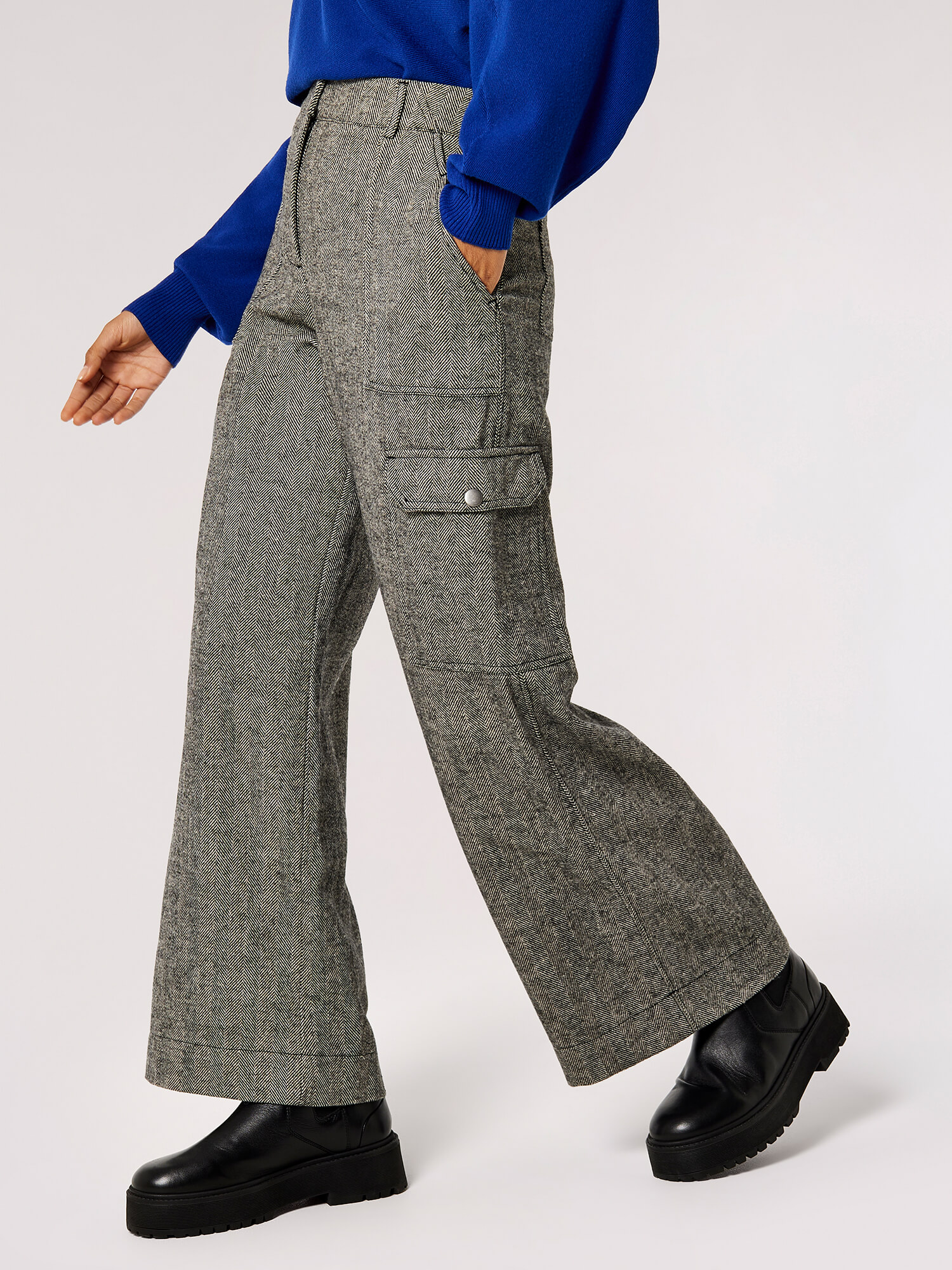 Herringbone wide leg trousers sales
