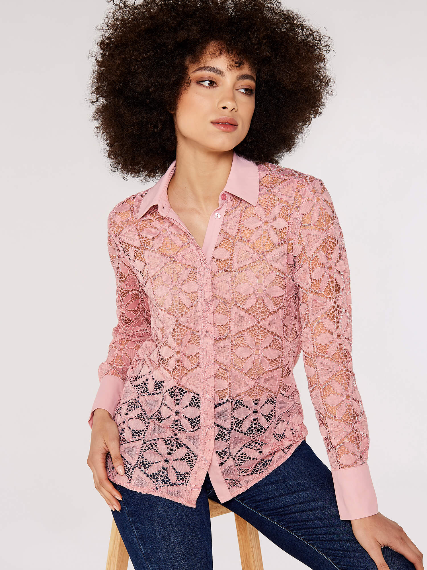 pink shirt with lace