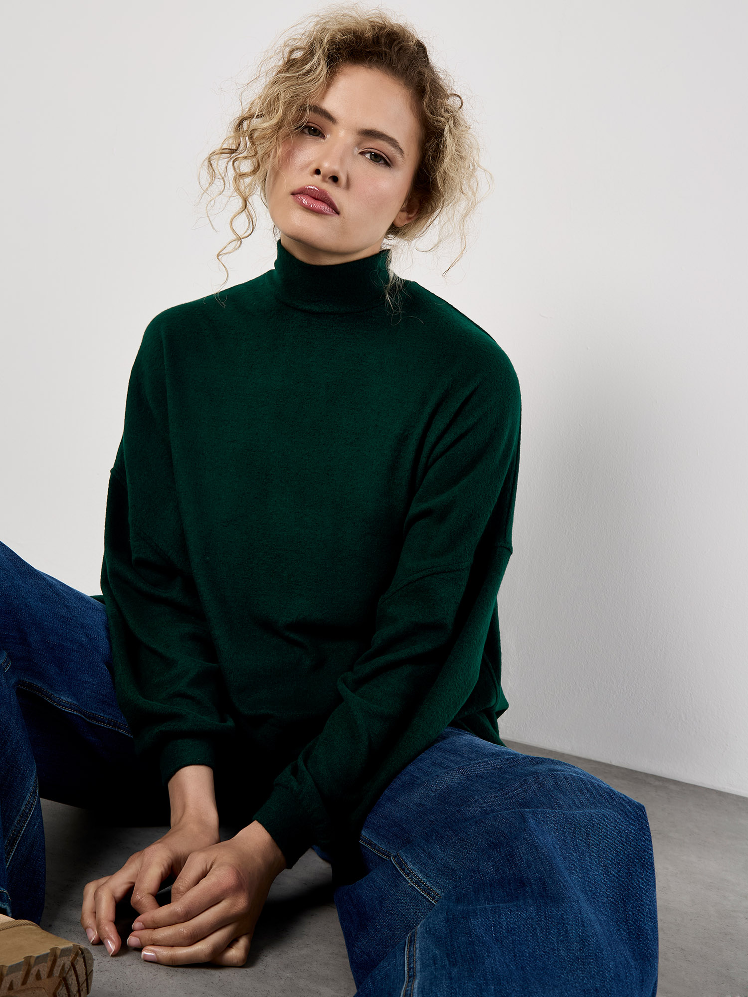 Mock Neck Oversized Soft Knit Top | Apricot Clothing