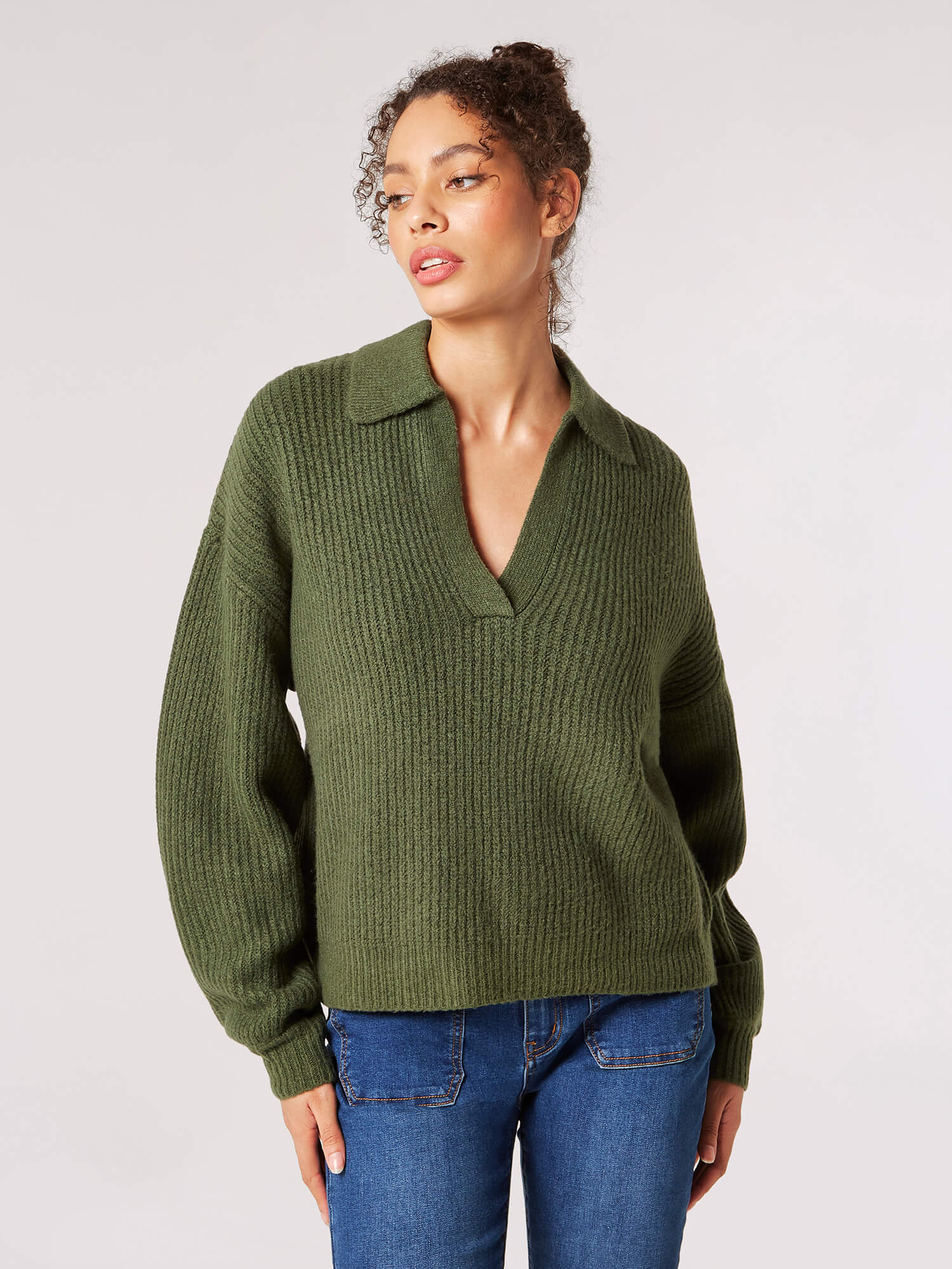 Collared Oversized Ribbed Jumper | Apricot Clothing