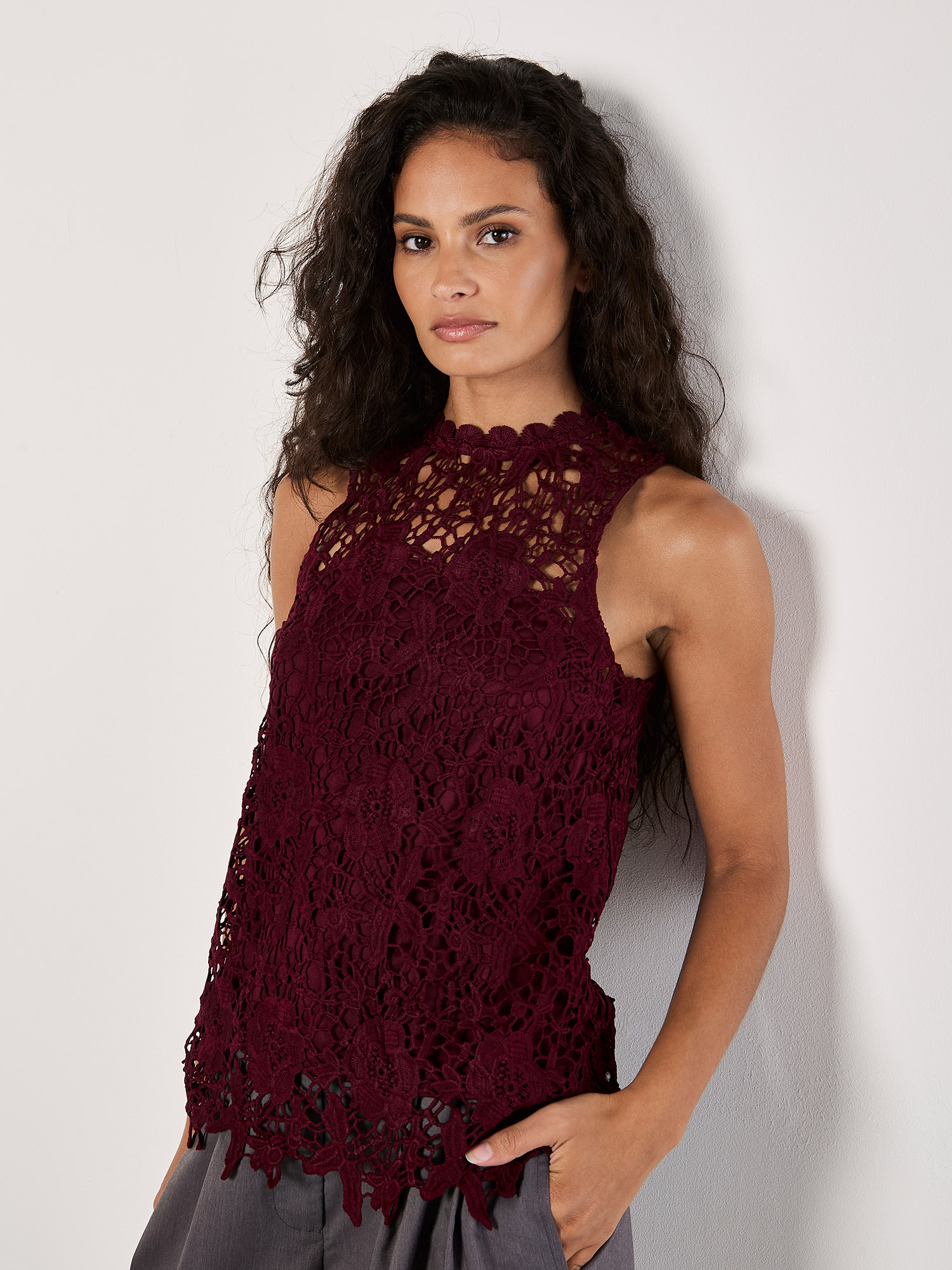 Guipure Lace Detail Button Up Nipped-Waist Vests