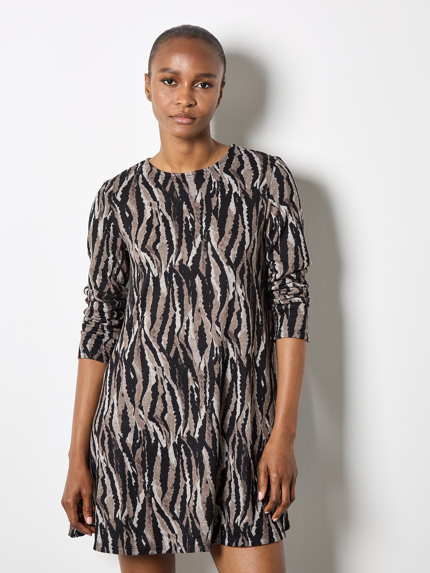 Zebra Knit Swing Mini Dress | Apricot Clothing