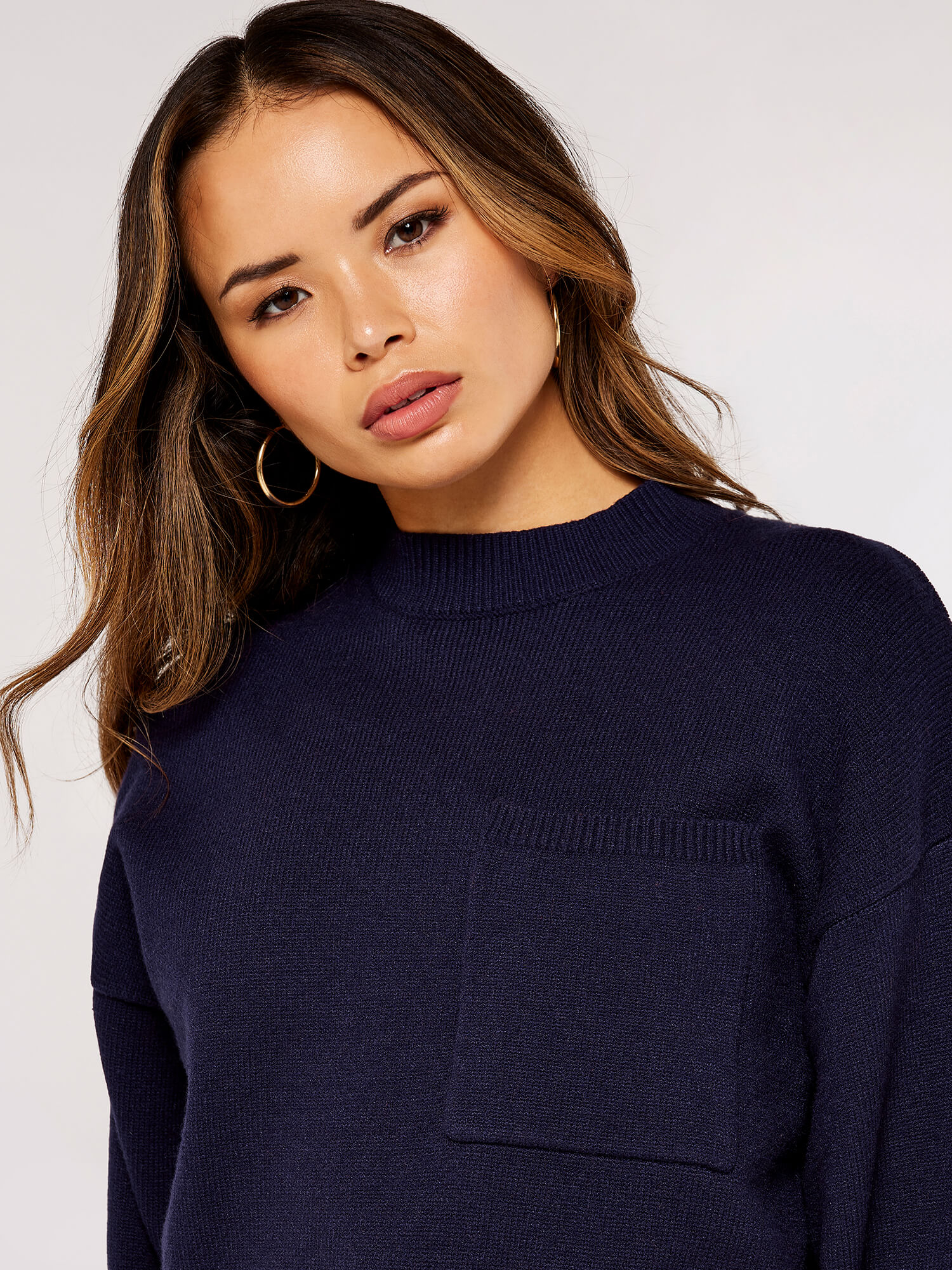 Boxy Pocket Jumper Apricot Clothing