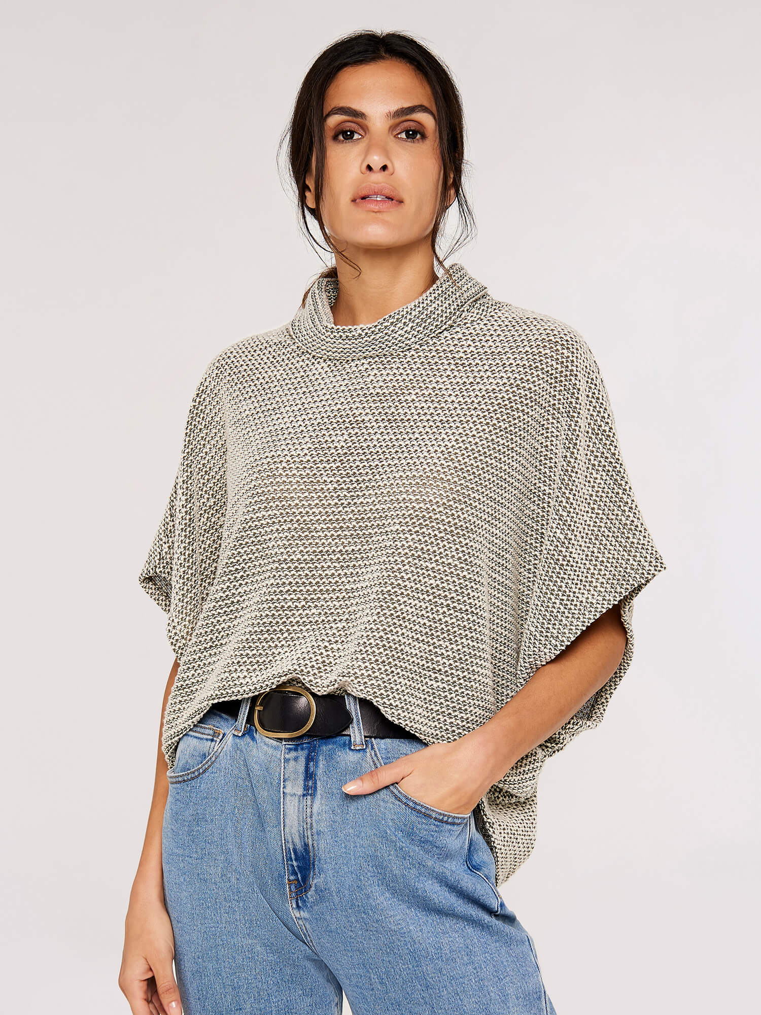 Roll Neck Boucle Cape | Apricot Clothing