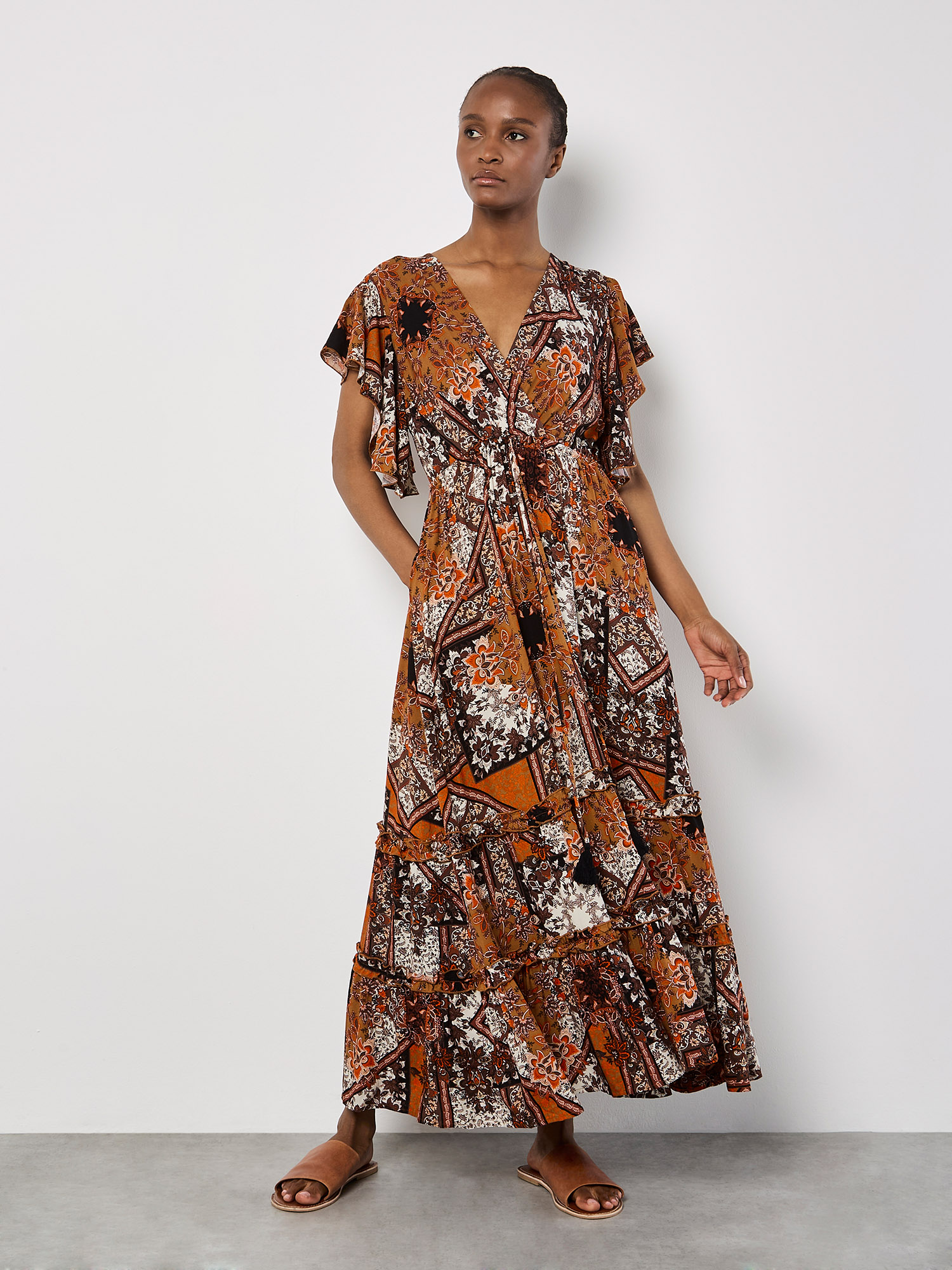 Ruffled Patchwork Padded Bottoming Dress