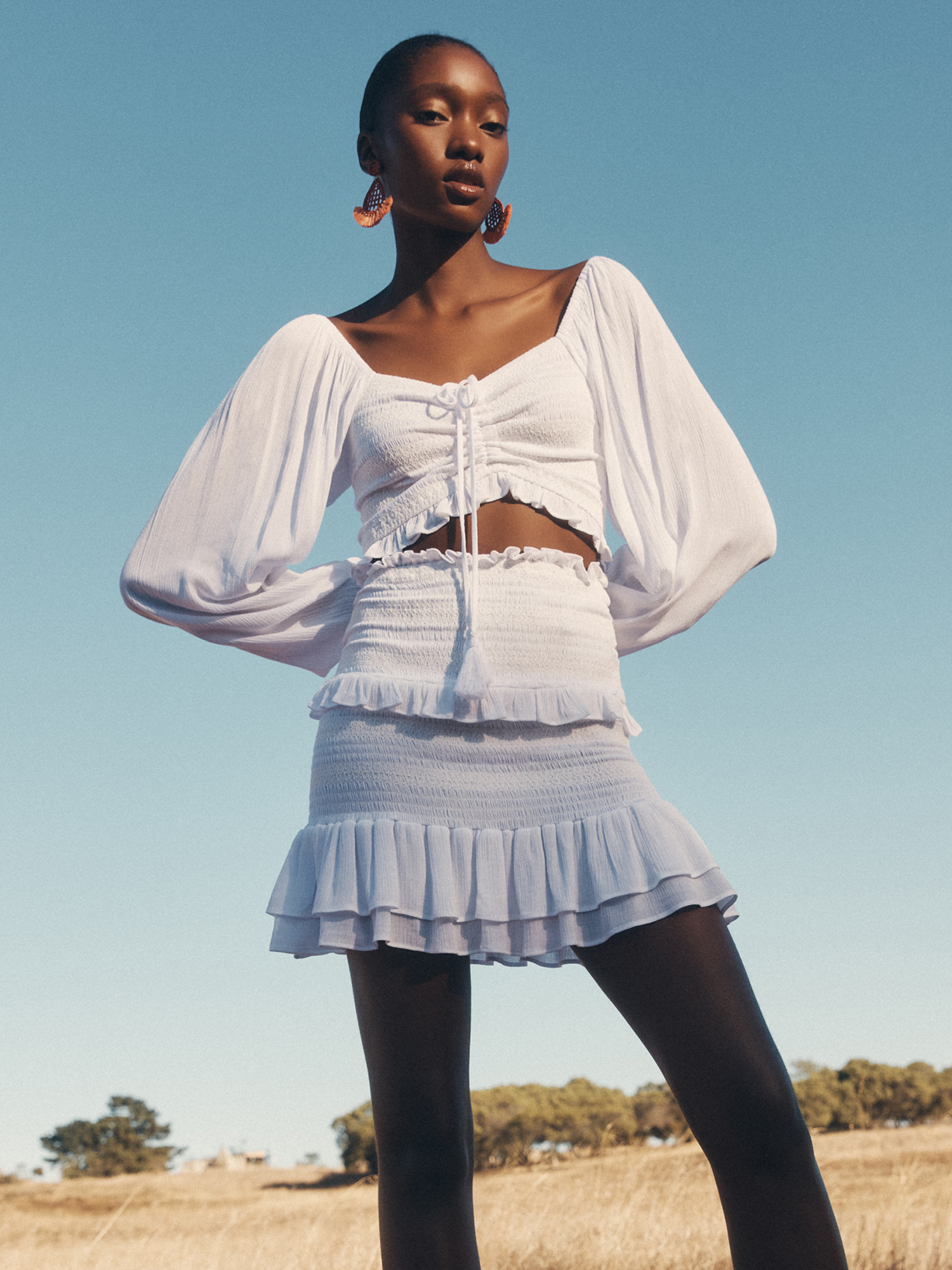 Cropped Collared Shirt with Lace-Up Tank Top - Apricot main image 0