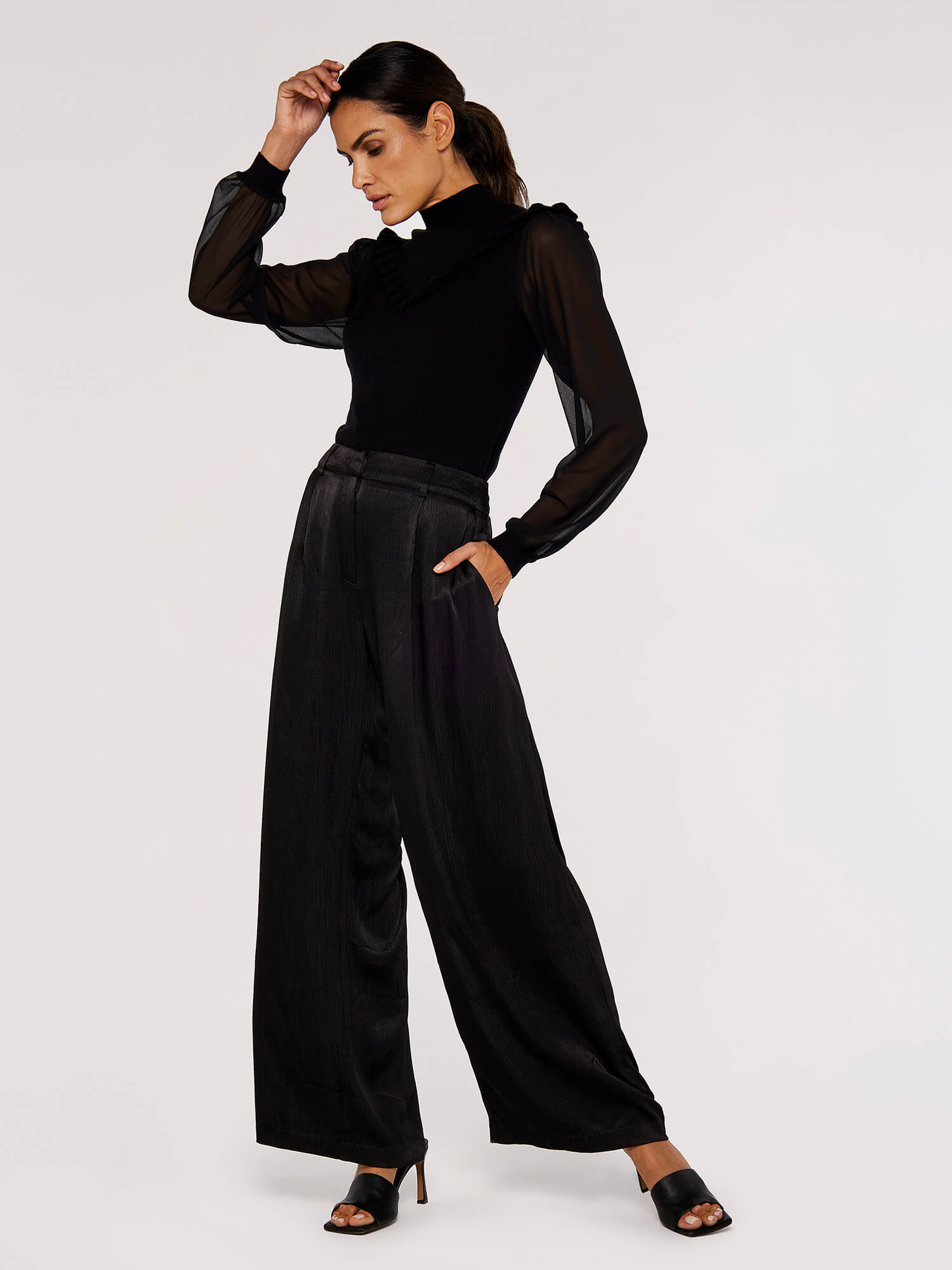 Ruffle Chiffon Sleeve Jumper Apricot Clothing