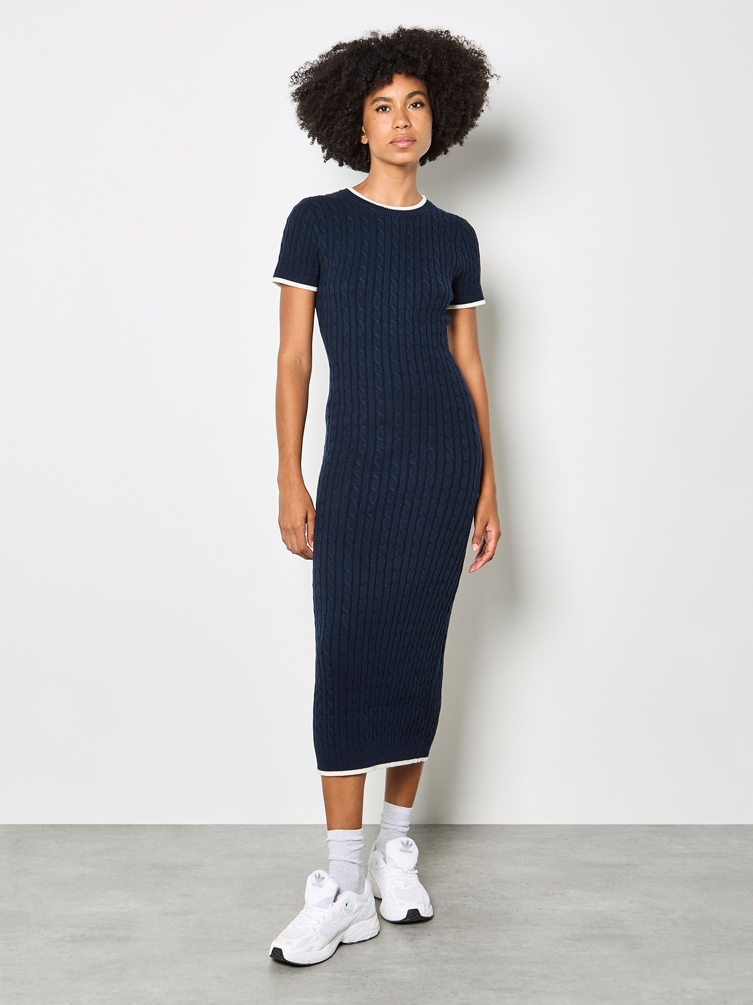 Cable Knit Contrast Trim Midi Dress | Apricot Clothing