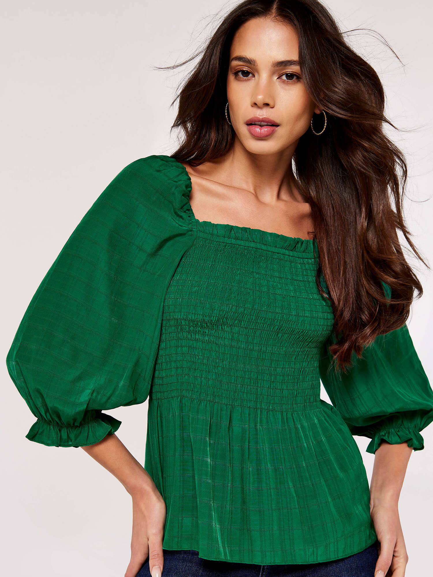 Self Check Smock Top Apricot Clothing