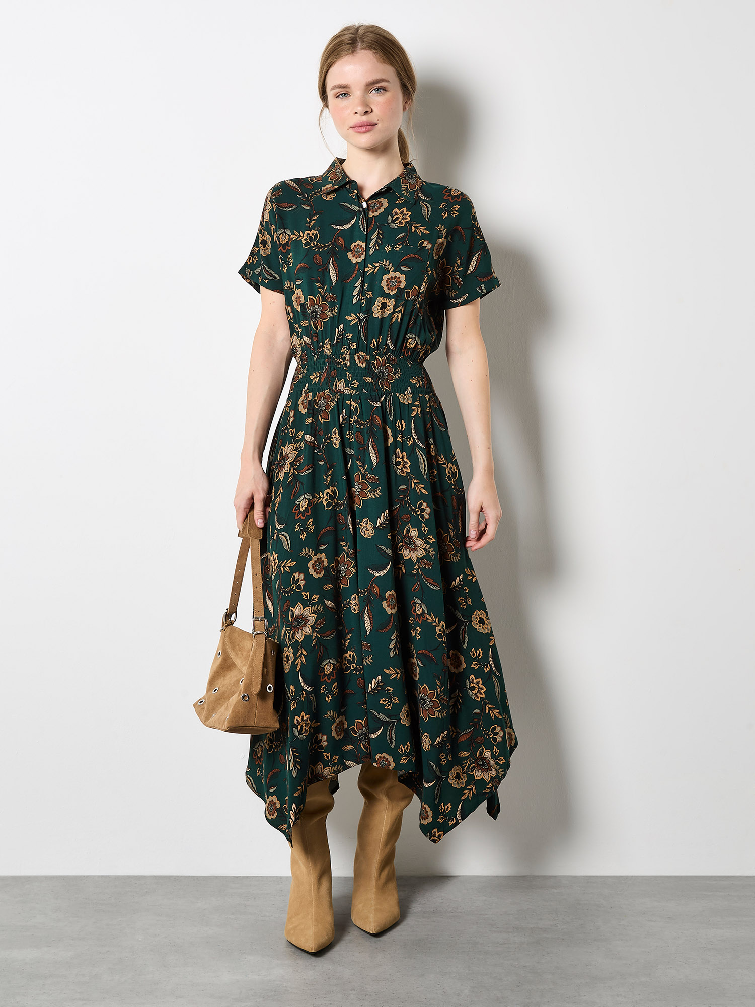 green emerald velvet dress Apricot Ruffle Slip Chiffon Midi Dress main image 0